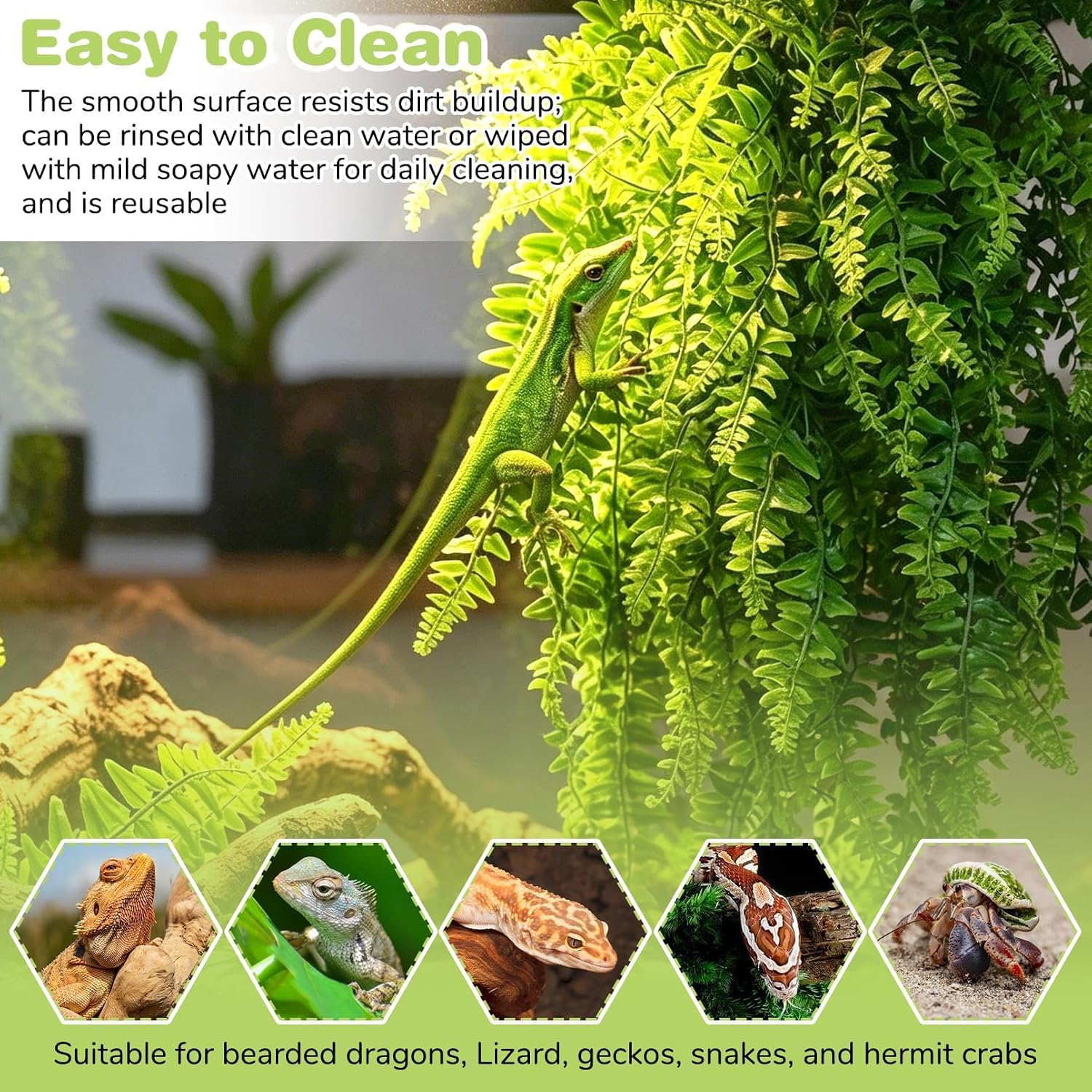 PINVNBY Reptile Plants Hanging Fake Vines Boston Climbing Terrarium Plant with Suction Cup for Bearded Dragons Lizards Crested Gecko Snake Hermit