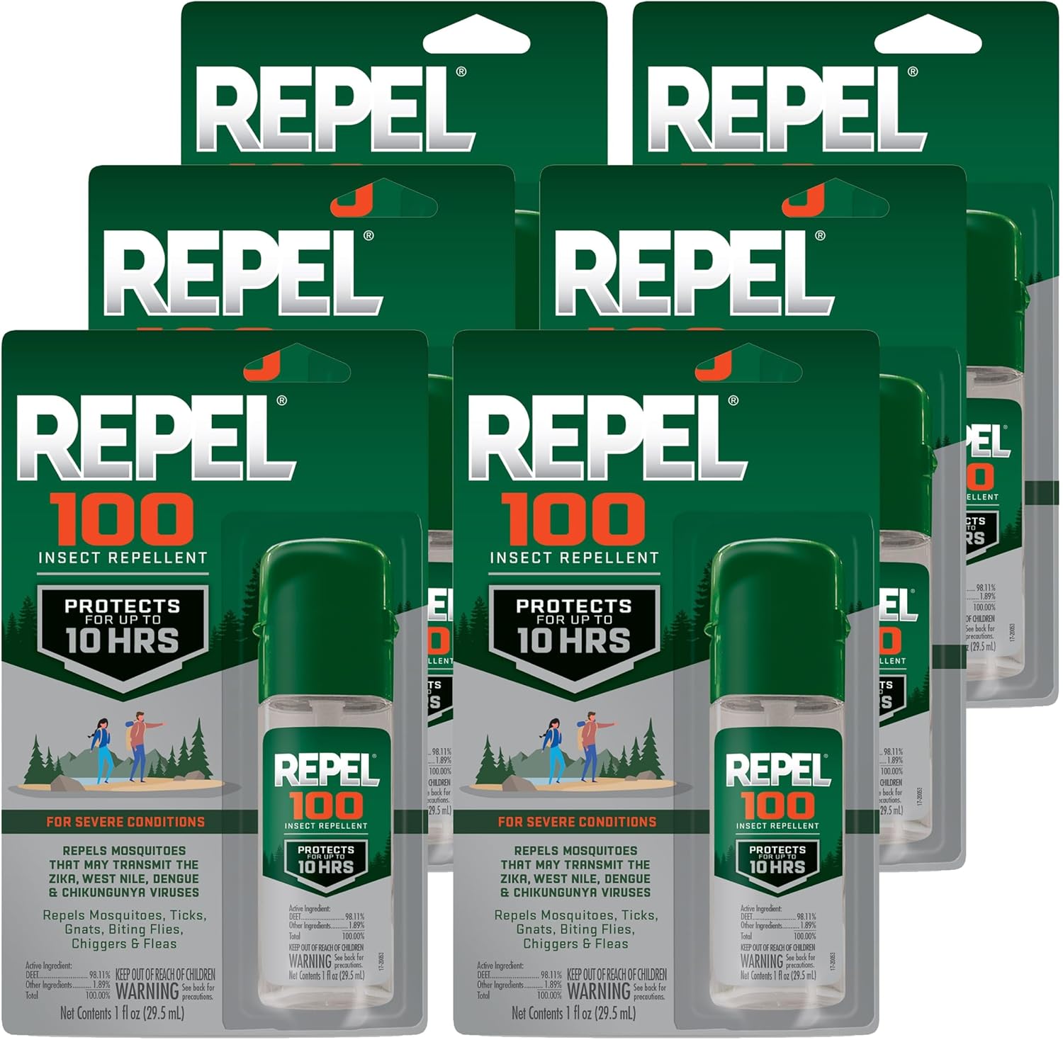 Repel 100 Insect Repellent, 1 Ounce, With DEET, 10-Hour Protection Long-Lasting Insect Repellent Travel Pump Spray Repels Mosquitoes, Ticks, Gnats, Biting Flies, Chiggers And Fleas
