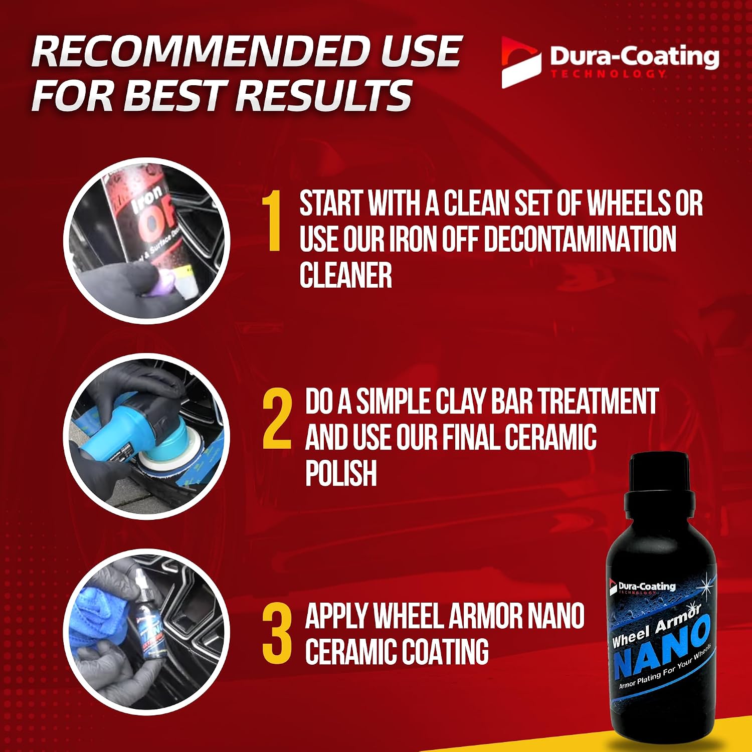 Dura-Coating Wheel Armor Nano Coating - Ceramic Coating Spray for Car Wheels, Metal, Paint, Plastic & Glass - Detailing Spray Repels Water, Dirt