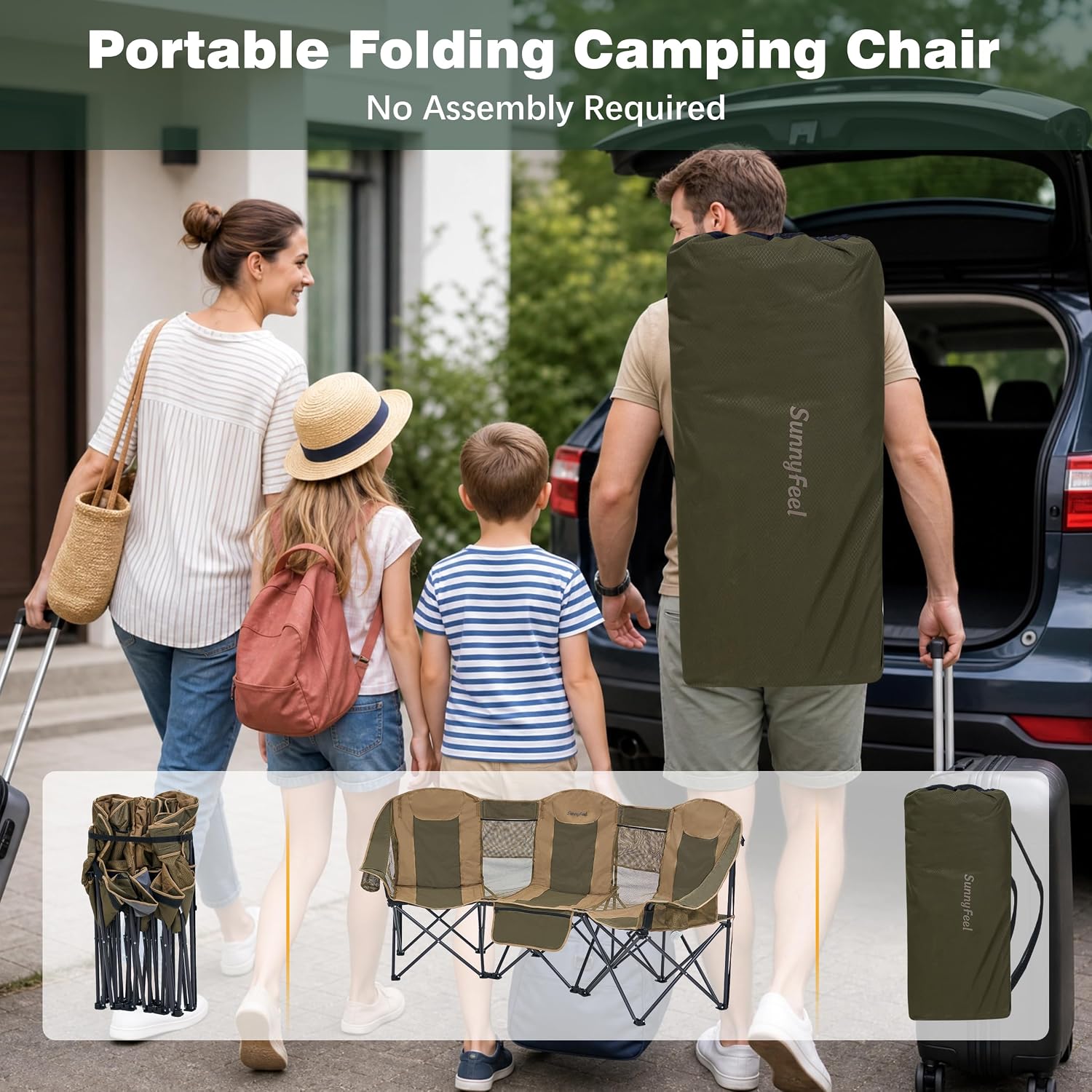 SUNNYFEEL Folding Double Camping Chair Oversized Loveseat for Adults