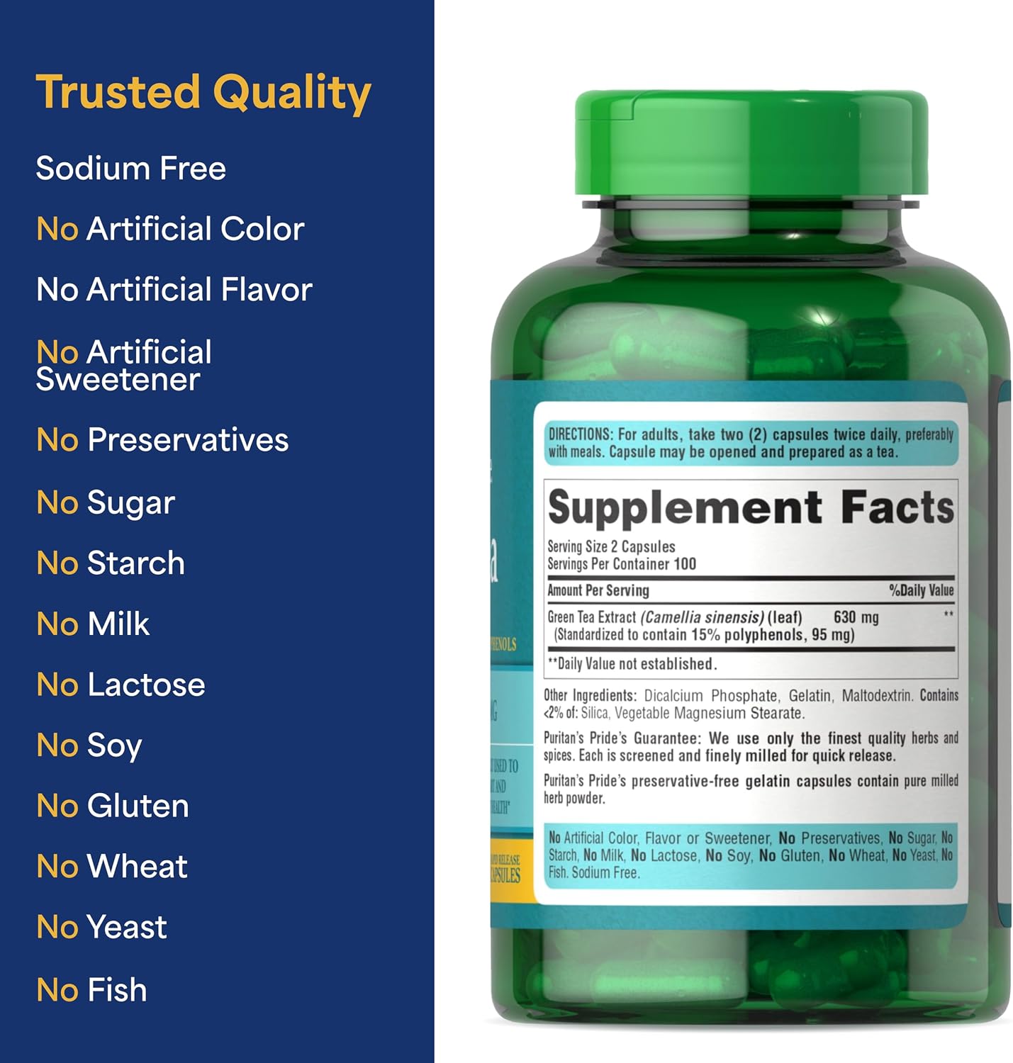 Puritan's Pride Green Tea Standardized Extract 315mg, 200 Capsules