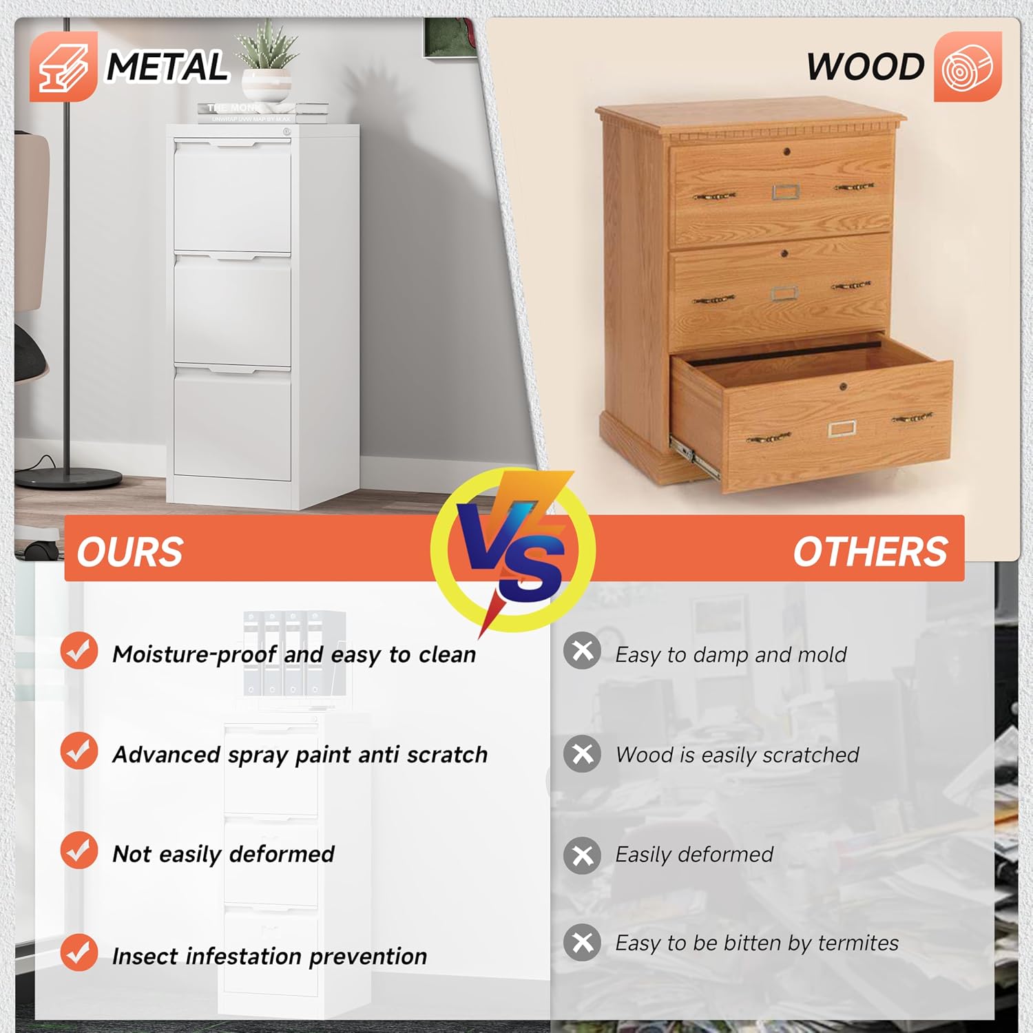 3 Drawer File Cabinet with Lock,Vertical Filing Cabinets for Home Office,Heavy Duty Metal File Cabinet for Hanging A4/Letter/Legal Size File,Vertical File Cabinet 15" W X 17.8" D X 38.3" H-Black