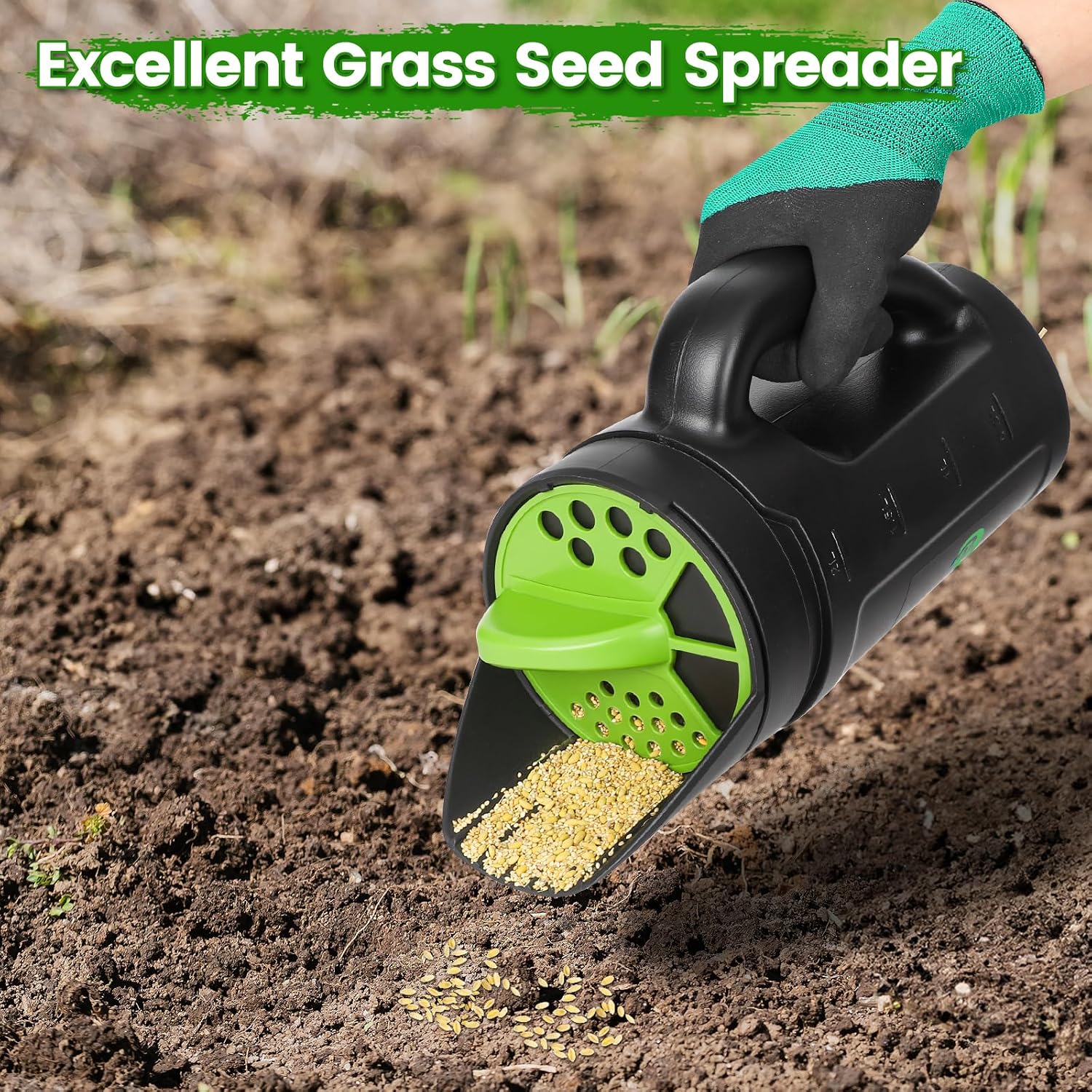 Hand Spreader Shaker, Multiple Adjustable Opening Sizes for All Purpose for Grass Seed, Fertilizer & Earth Food, Snow Salt