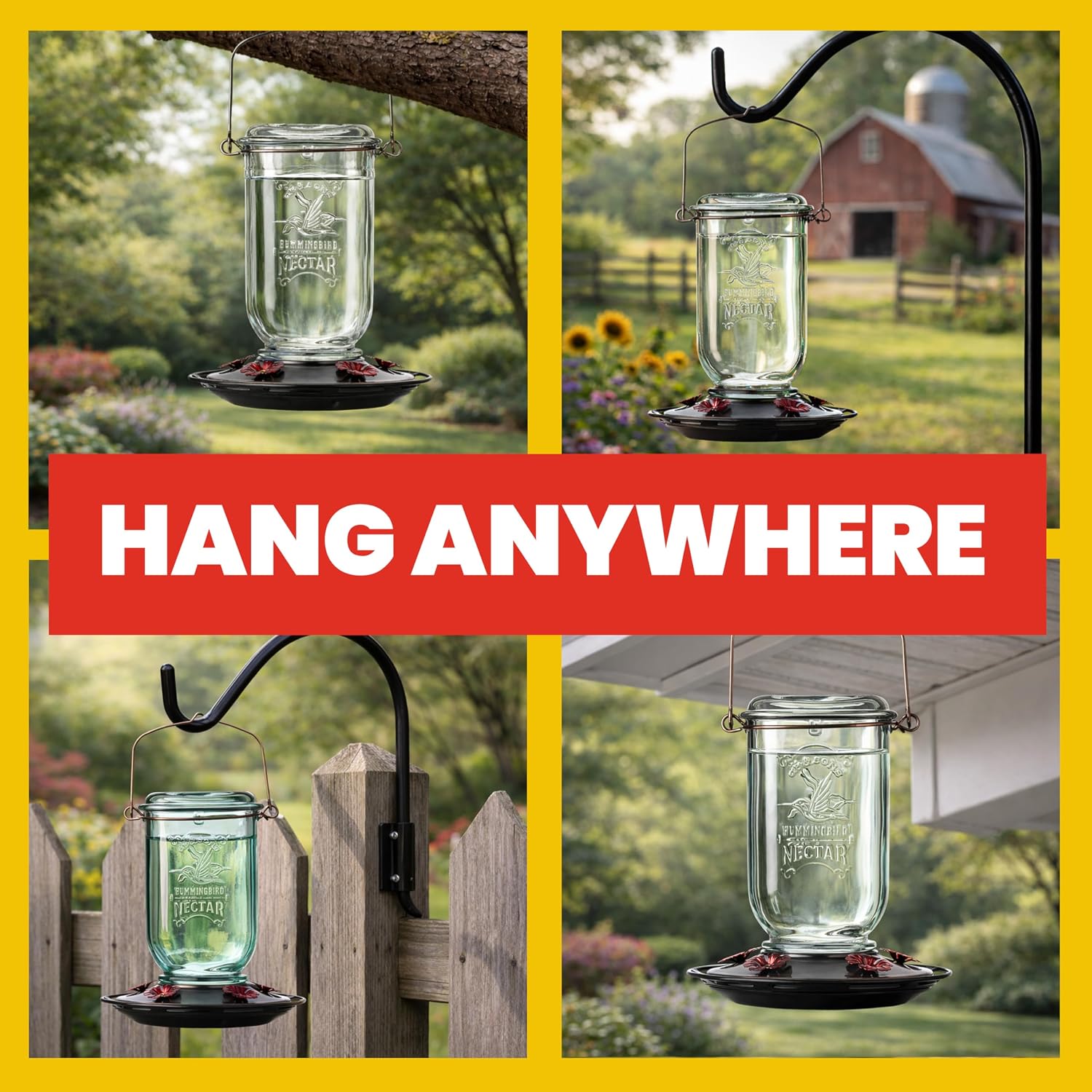 More Birds Mason Jar Hummingbird Feeder, Glass Hummingbird Feeders for Outdoors, 5 Feeding Stations, 25 Ounces