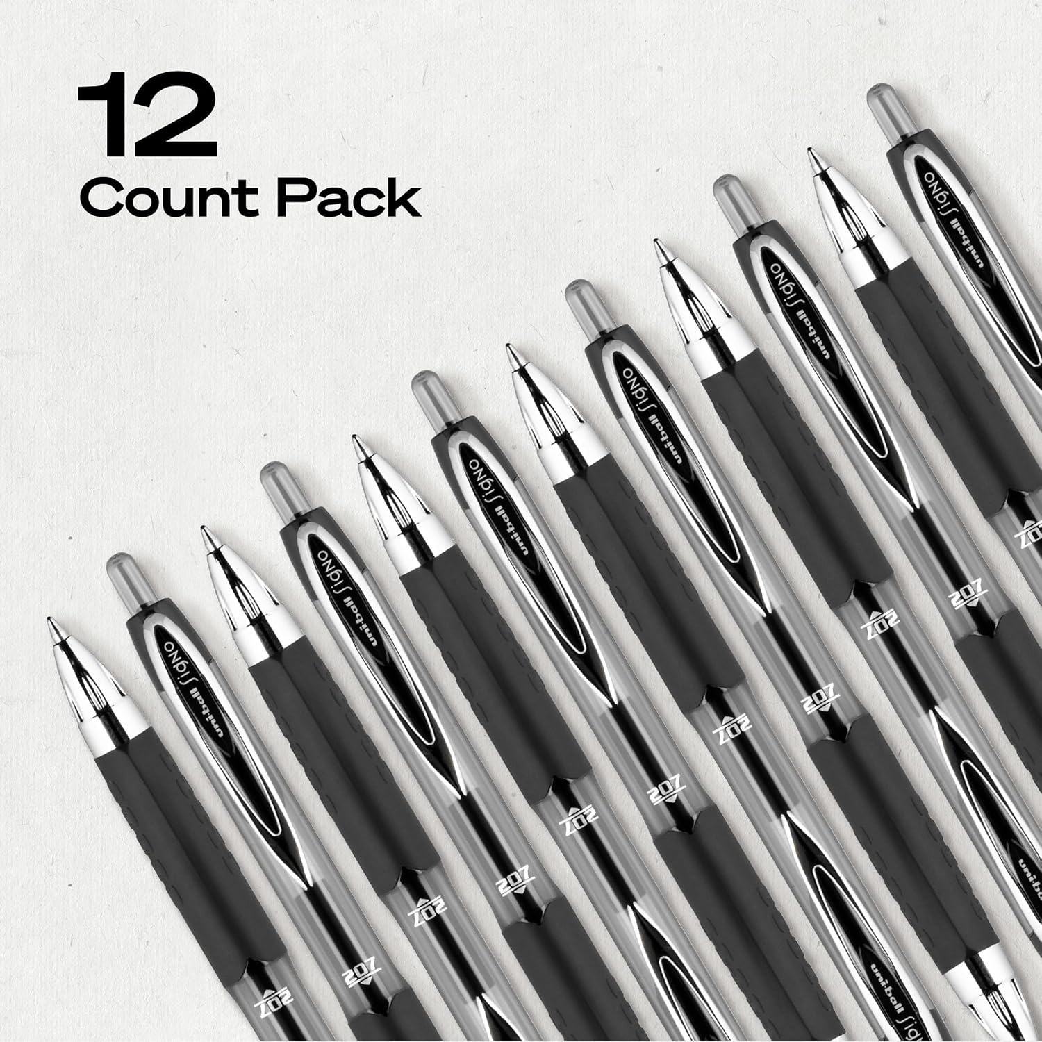 uniball™ 207 Gel Pens, Black Ink, 0.7mm Medium Point, Retractable, 12 Count | Smooth Writing, Fraud-Resistant, uni Super Ink™