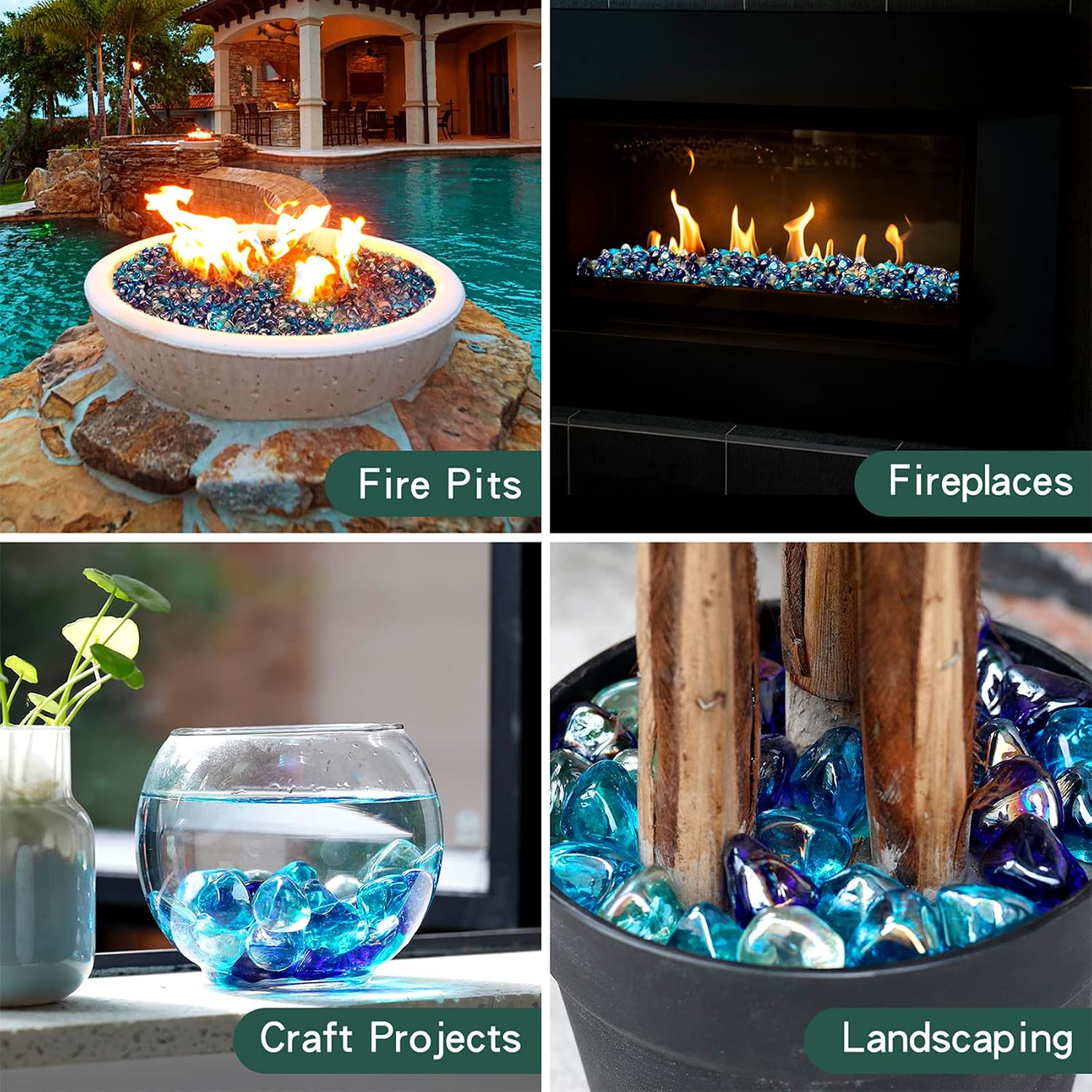 Mr. Fireglass 10 Pounds 1 Inch Diamond Fire Glass, High Luster Crystal Ice | Reflective Fire Pit Glass Rocks,10 lbs, For Propane & Natural Gas Fire Pits Table Fireplace & Lanscape