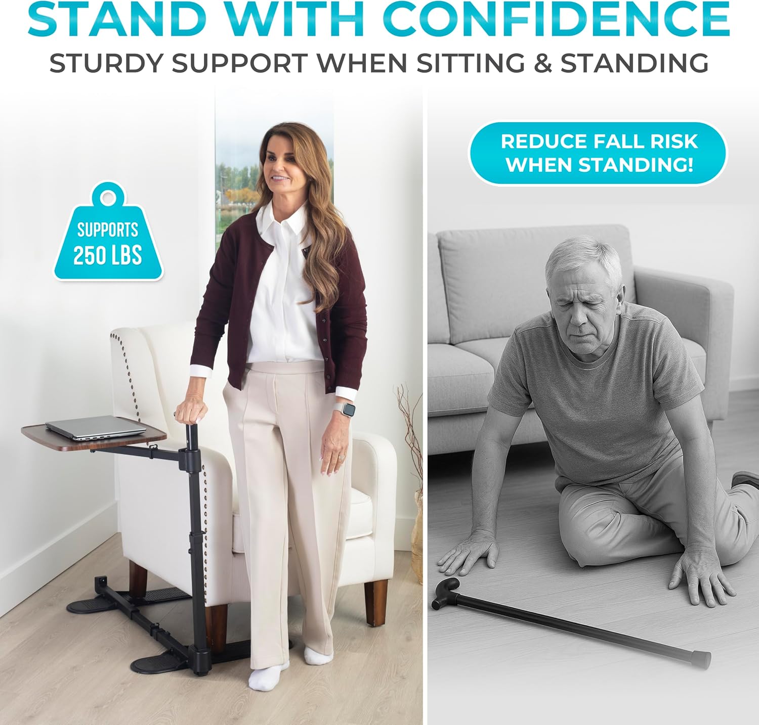 Stander Wonder Tray Plus, Adjustable Recliner Swivel TV Tray with Standing Handle for Seniors & Elderly Adults