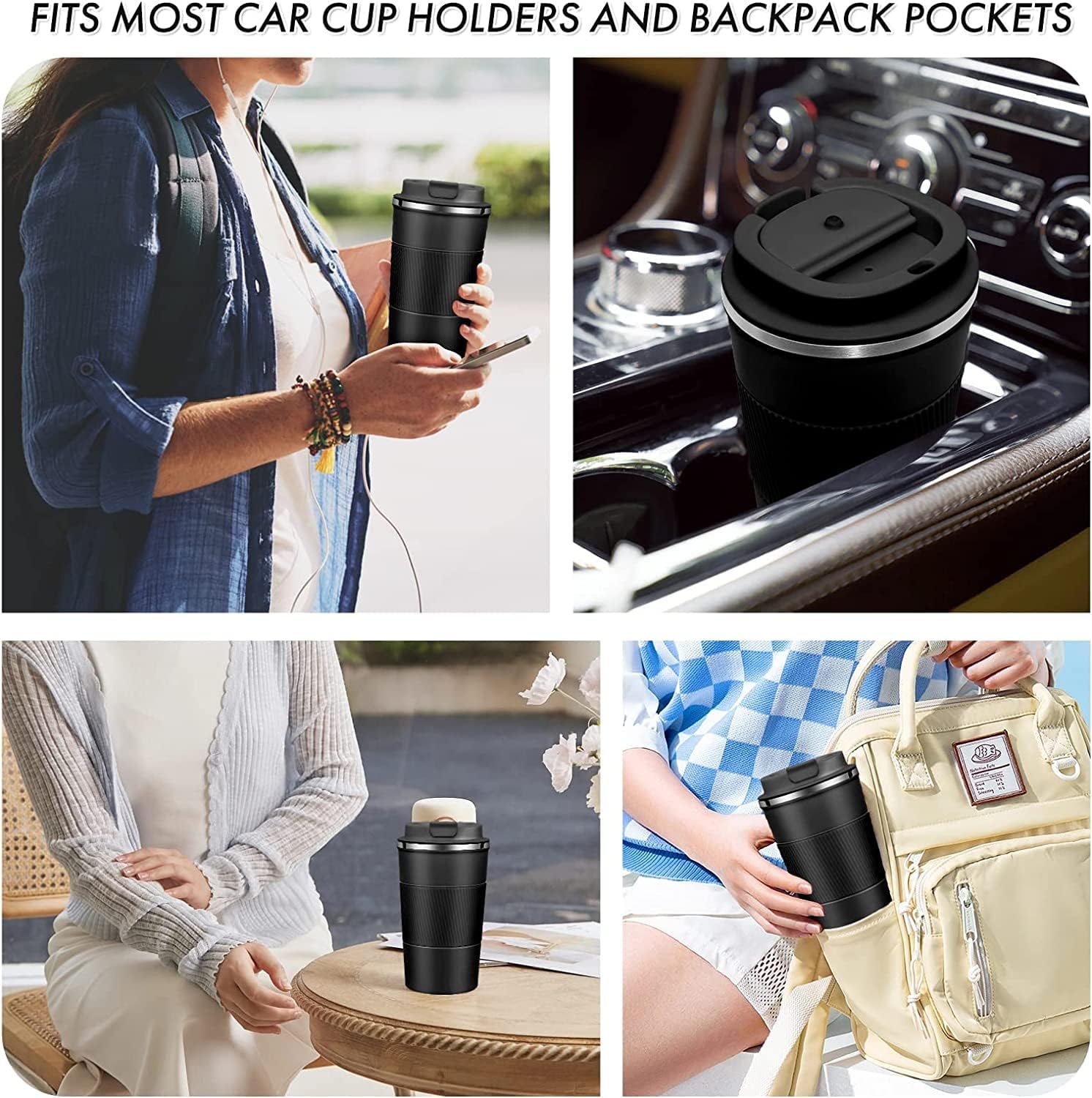 16oz Travel Coffee Mug Spill Proof, Insulated Coffee Mug with Lid, Leakproof Coffee Tumbler, Stainless Steel Vacuum Coffee Cup for Hot/Cold Drinks