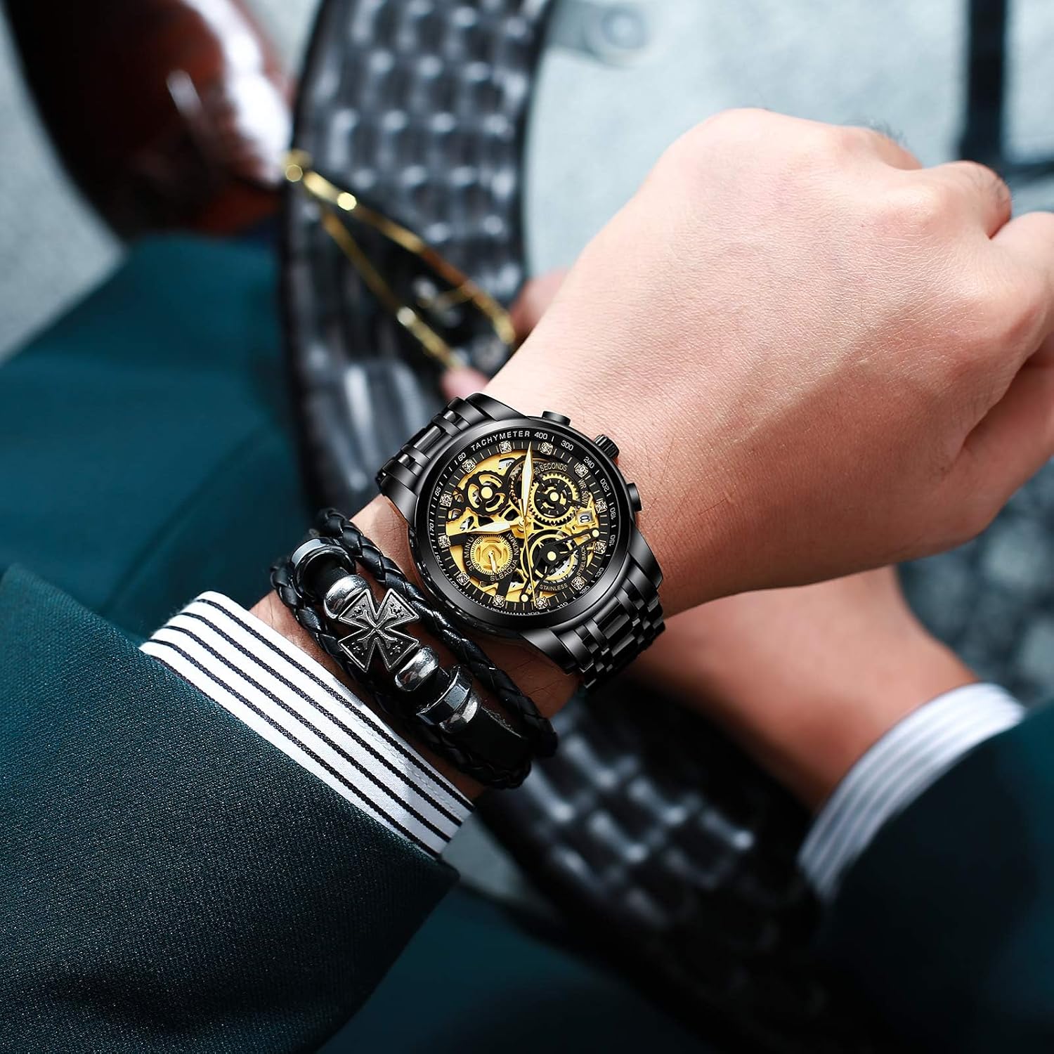 NEKTOM Watches for Men with Stainless Steel, Quartz Analog Watch with Date, Luxury Minimalist Dress Mens Watches, Chronograph Watch, 3ATM Waterproof