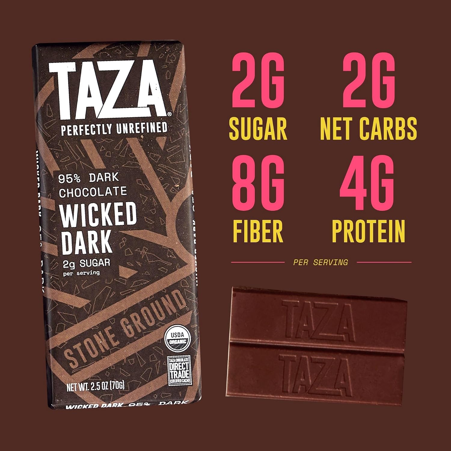 Taza Chocolate, 95% Wicked Dark Amaze Bar, 2.5 oz bars, case of 10