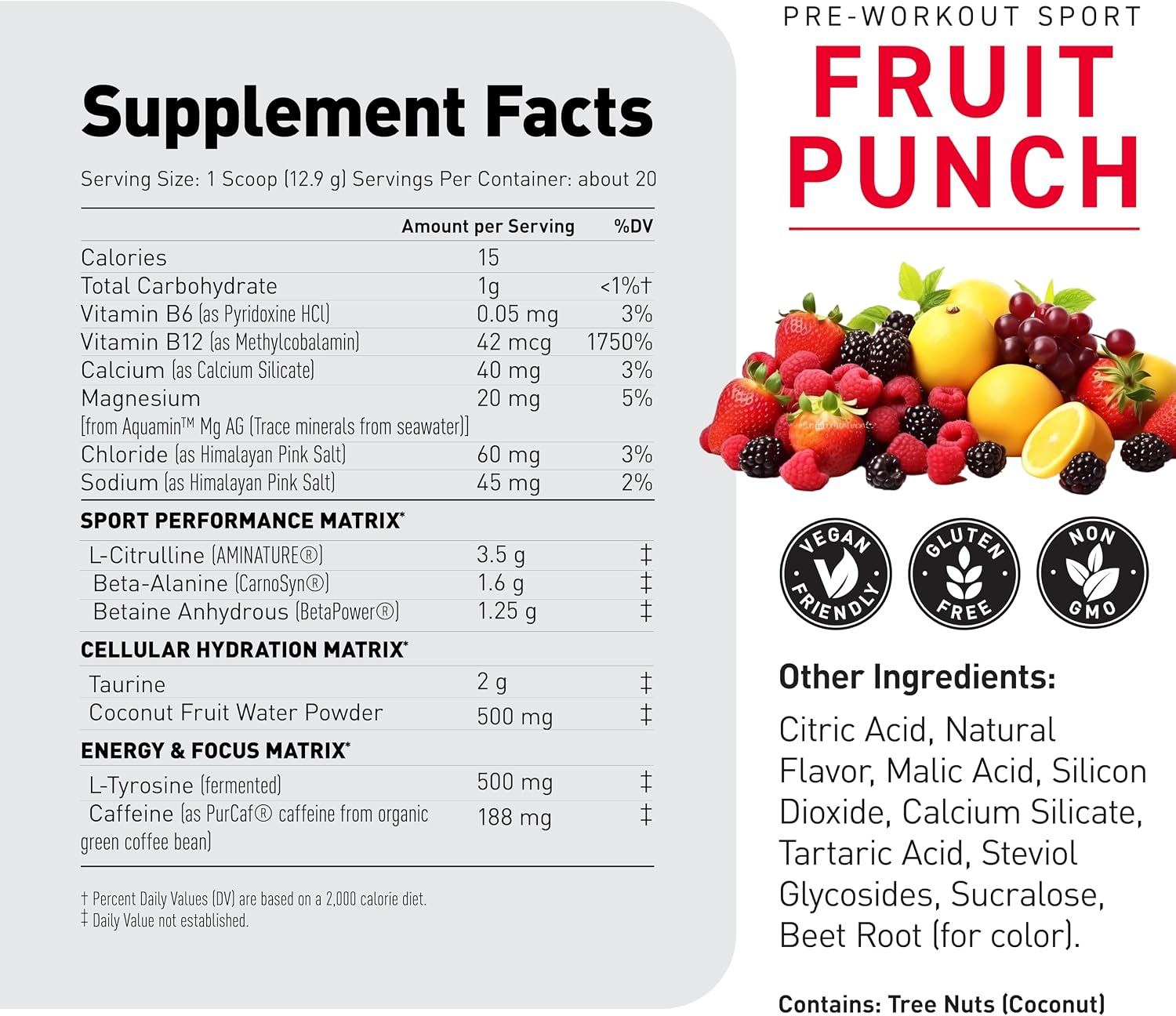 Kaged Sport Pre Workout Powder for Men & Women, Mango Lime, Sport Certified, 188mg Caffeine, Nitric Oxide Supplement, Beta Alanine for Energy