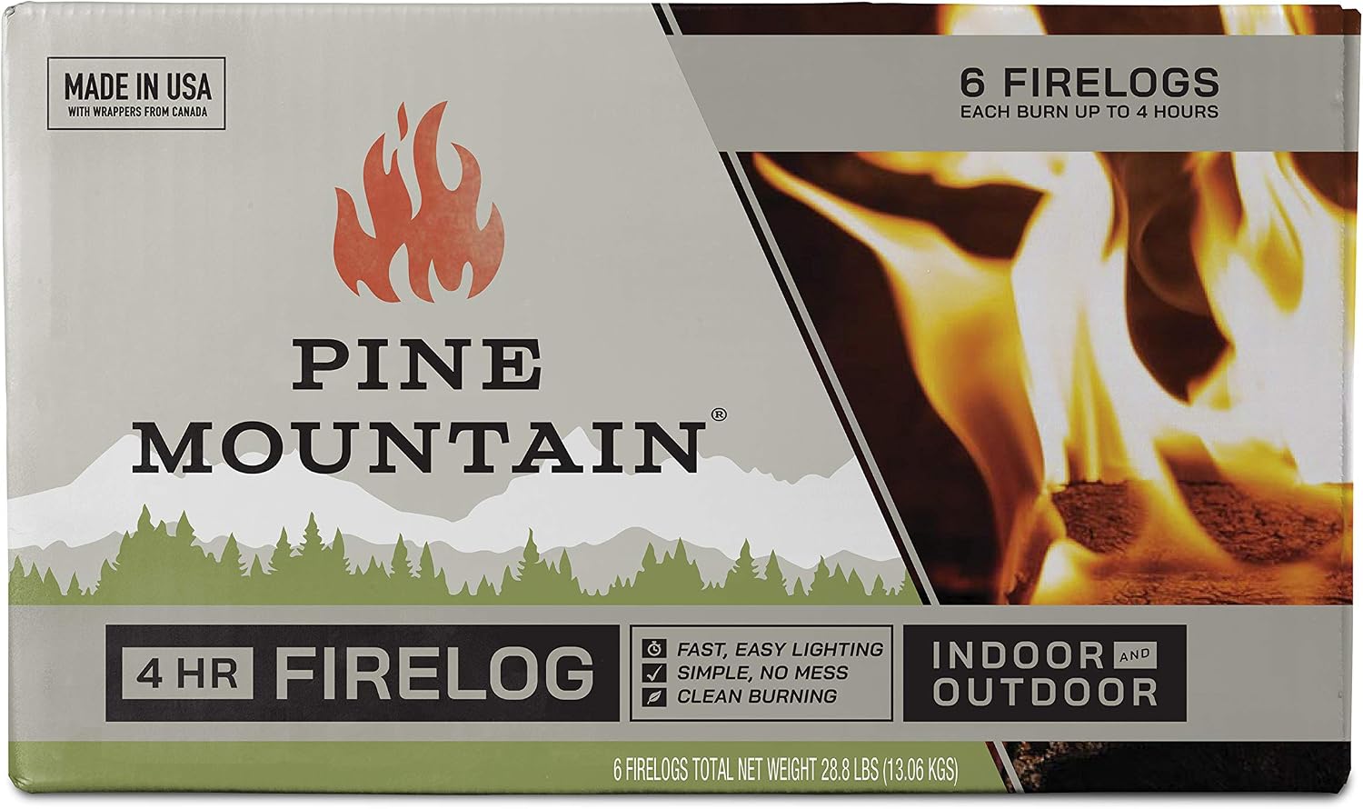 Pine Mountain Traditional 2-Hour Firelogs, Long Burning Fire Log 6 Pack
