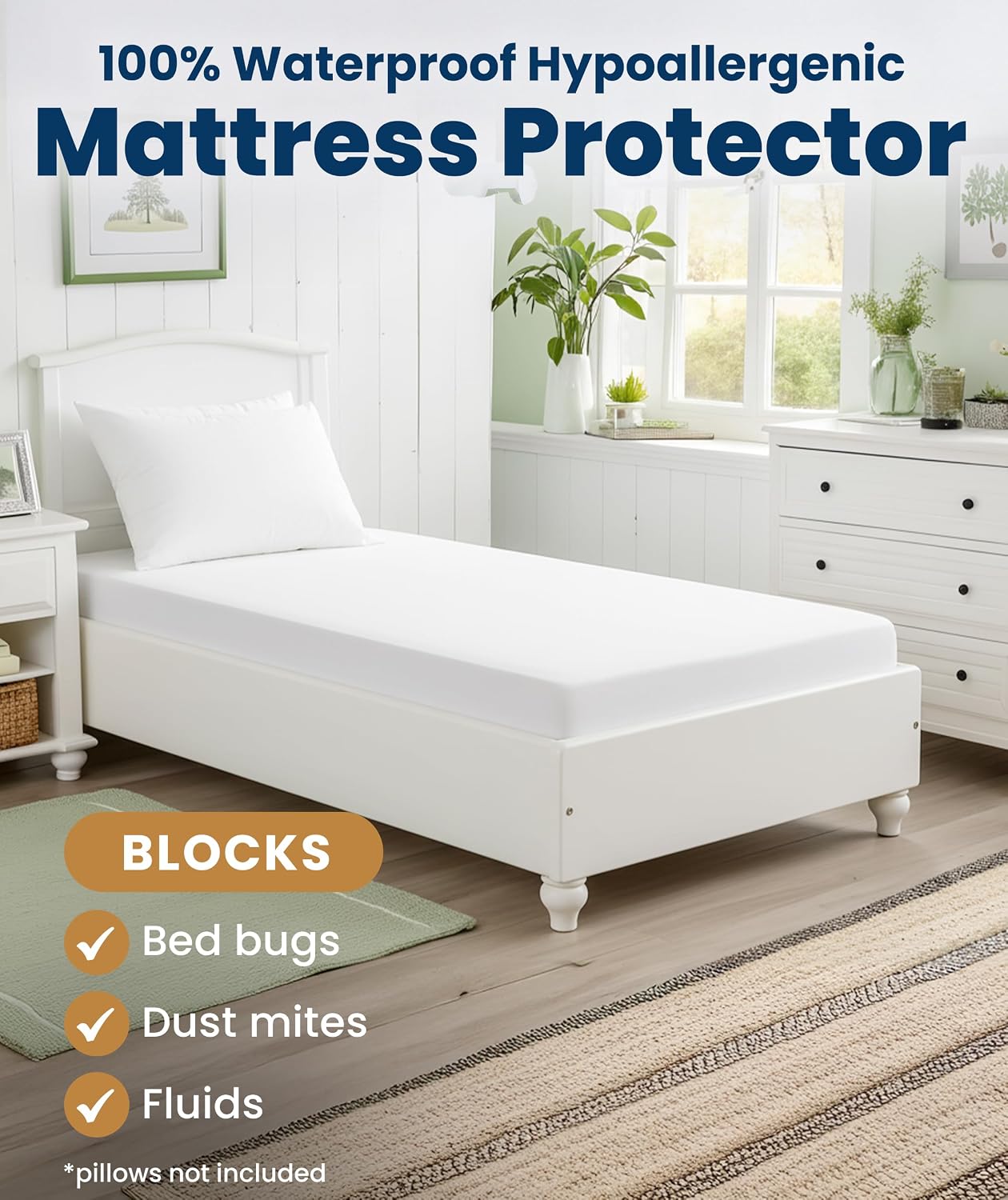 Everlasting Comfort Premium Queen Size Mattress Protector - Waterproof & Hypoallergenic, Noiseless Design, Washable Cover, 18" Deep Pocket, Bed Bug & Dust Mite Proof Cover for Sleep Hygiene