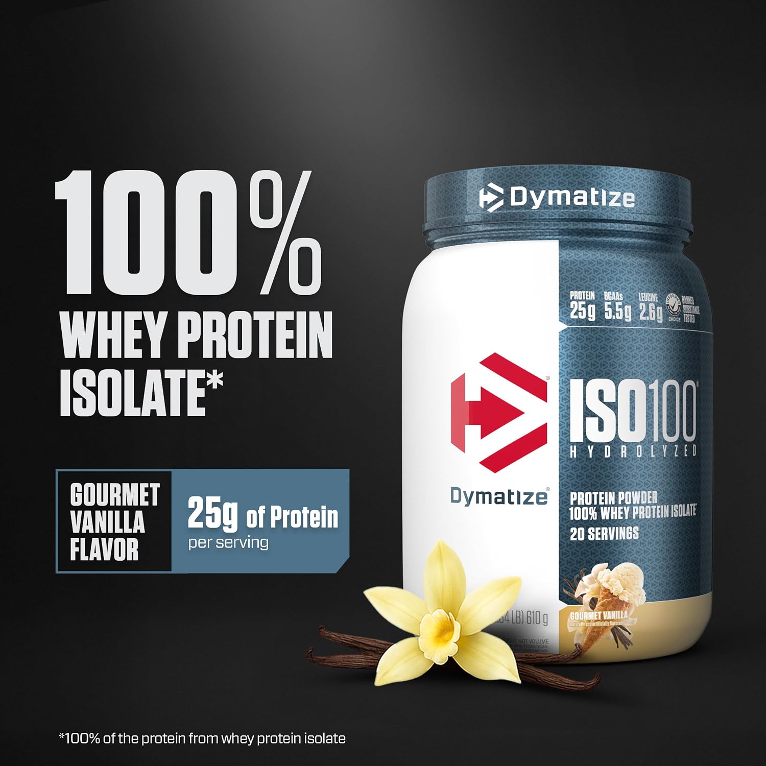Dymatize ISO100 Protein Powder, 100% Whey Isolate, Gourmet Chocolate | 25g Protein, Hydrolyzed, Fast-Absorbing, Supports Muscle Health, 5.5g BCAAs, Gluten-Free, 76 Servings, 5 lb