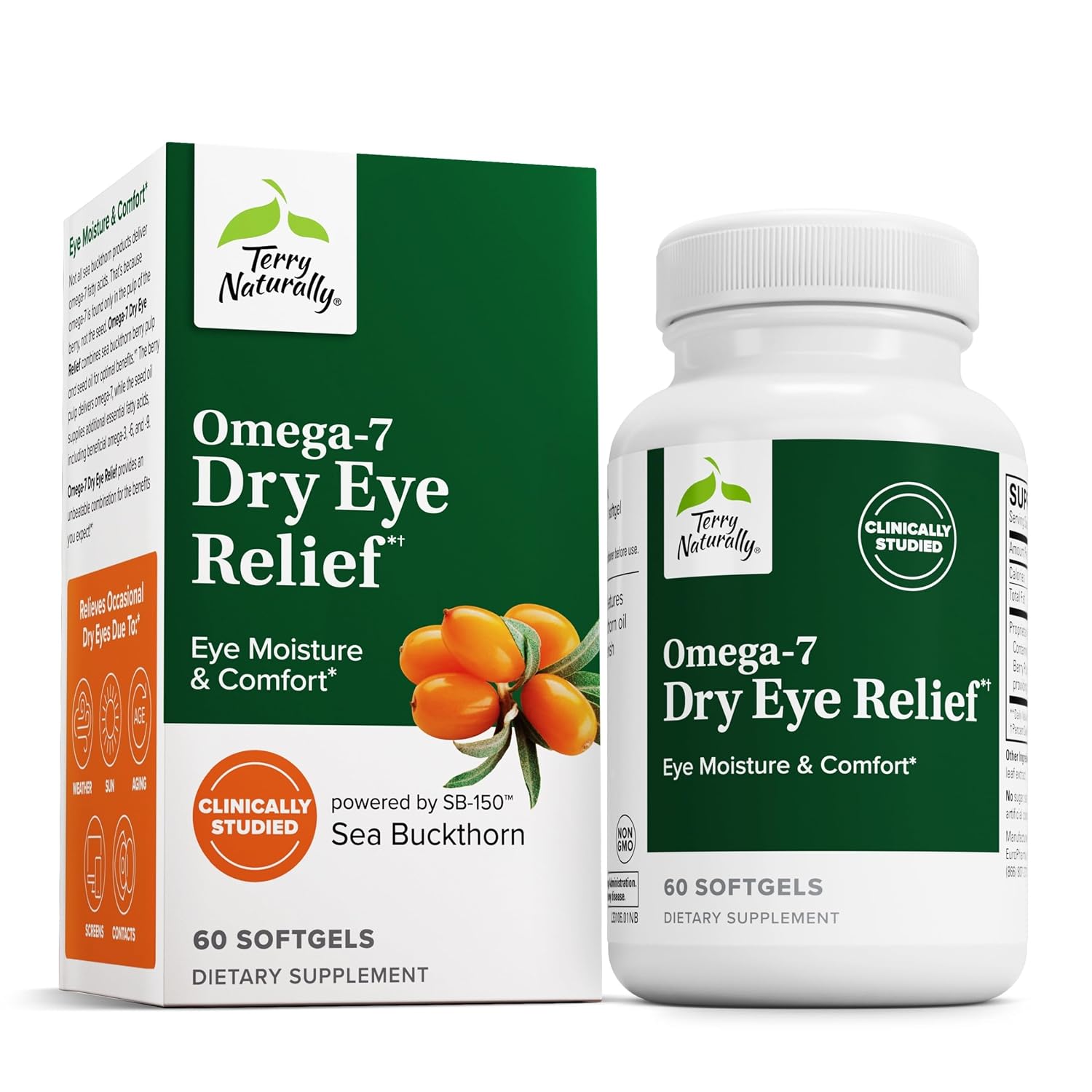 Terry Naturally Omega - Eye Moisture, Dry Eye Comfort - 60 Count | Eye Moisture, Dry Eye Comfort and Tear Production Support. 60 softgels.