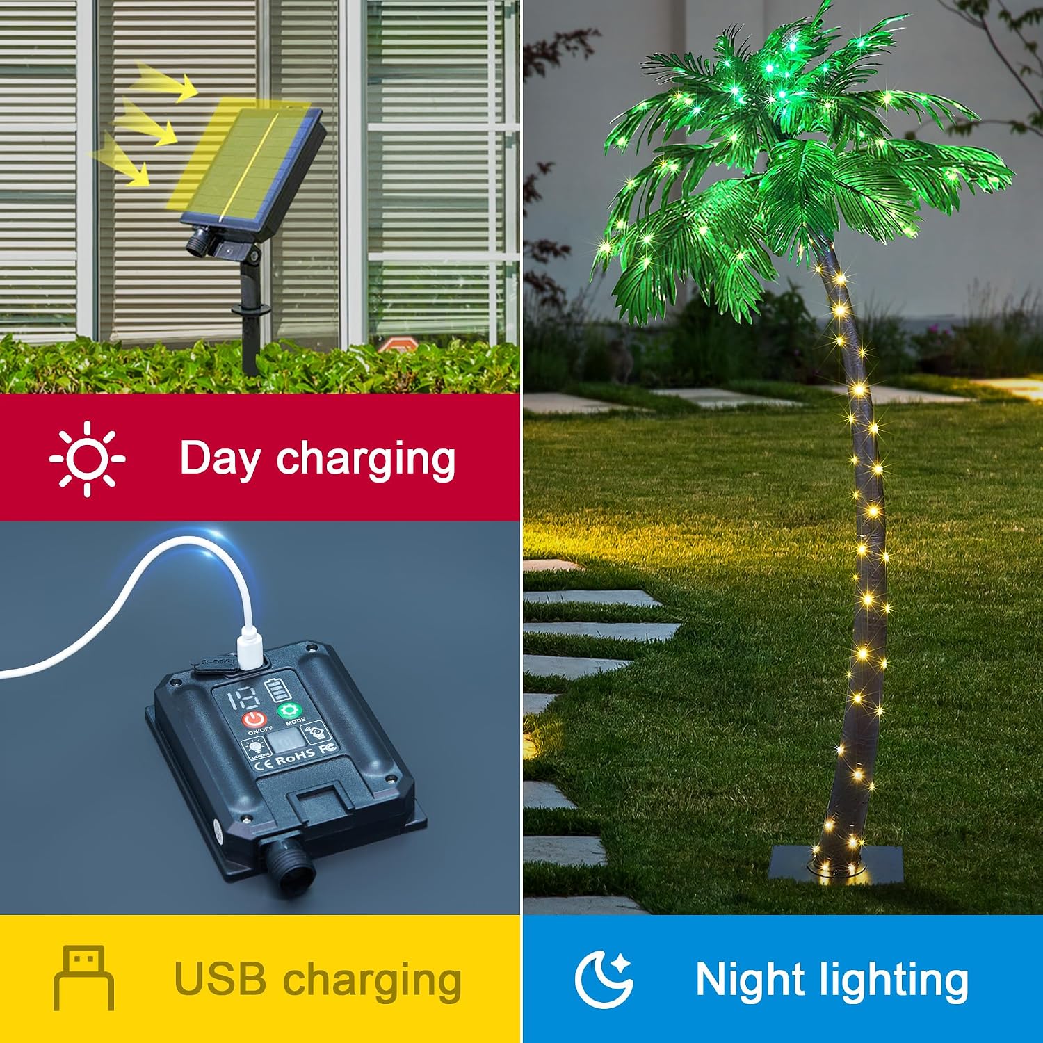 Lightshare 7 Feet Palm Tree 152LED Lights Artificial Fake Tree Decoration for Tiki Bar Outside Patio Porch Pool Christmas Nativity