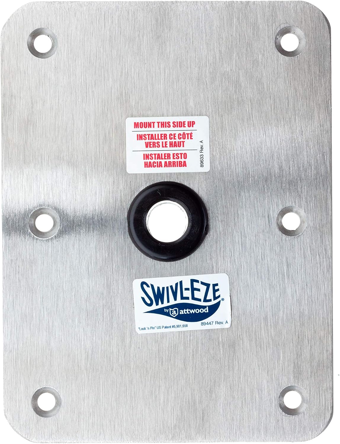 Swivl-Eze attwood SP-67739 Swivl-Eze Lock'N-Pin Stainless Steel 7-Inch x 7-Inch Non Threaded Boat Seat Pedestal Base | Non-threaded for 3/4 in pin socket, needs 2-3/4 in mounting hole, satin finish, exceeds ABYC standards, Type B rating