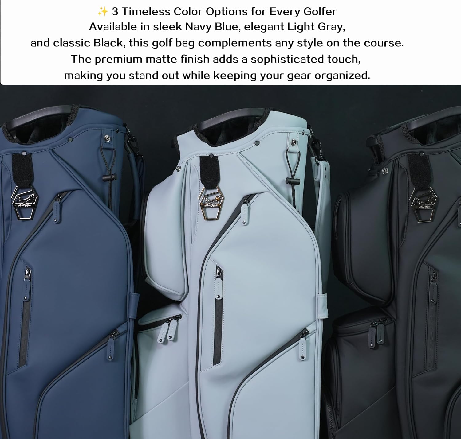 14-Way Full Length Dividers Golf Cart Bag - Waterproof Synthetic Leather Golf Bag with 15 Pockets, Durable Golf Club Bag for Men & Women, Available in Black, Blue, Gray
