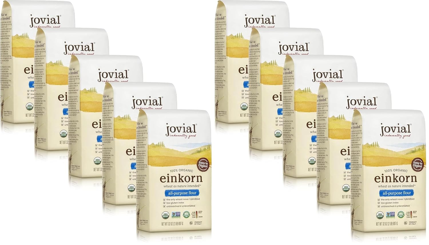 Jovial Organic Einkorn Unbleached All Purpose Flour - Bread Baking Flour for Sourdough, High Protein, Non-GMO, Organic Pizza & Pasta, European Italian, Glyphosate Free - 32 Oz