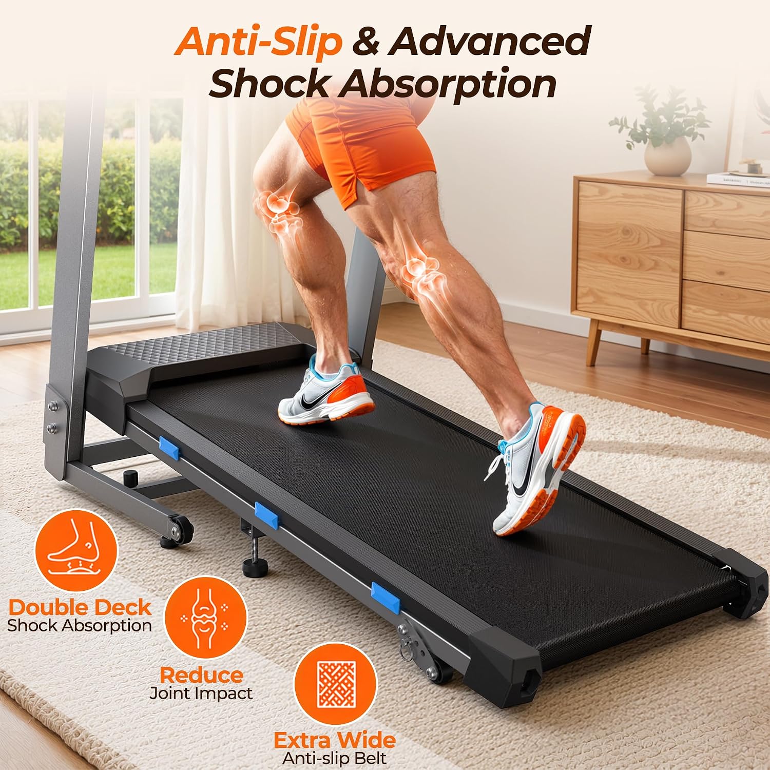 Cardirun Foldable Treadmills for Home with 10% Incline, 400 LBS Capacity | 3.5HP Quiet Running Treadmill, 40" x 16" Wide Belt, Max 7.6 MPH