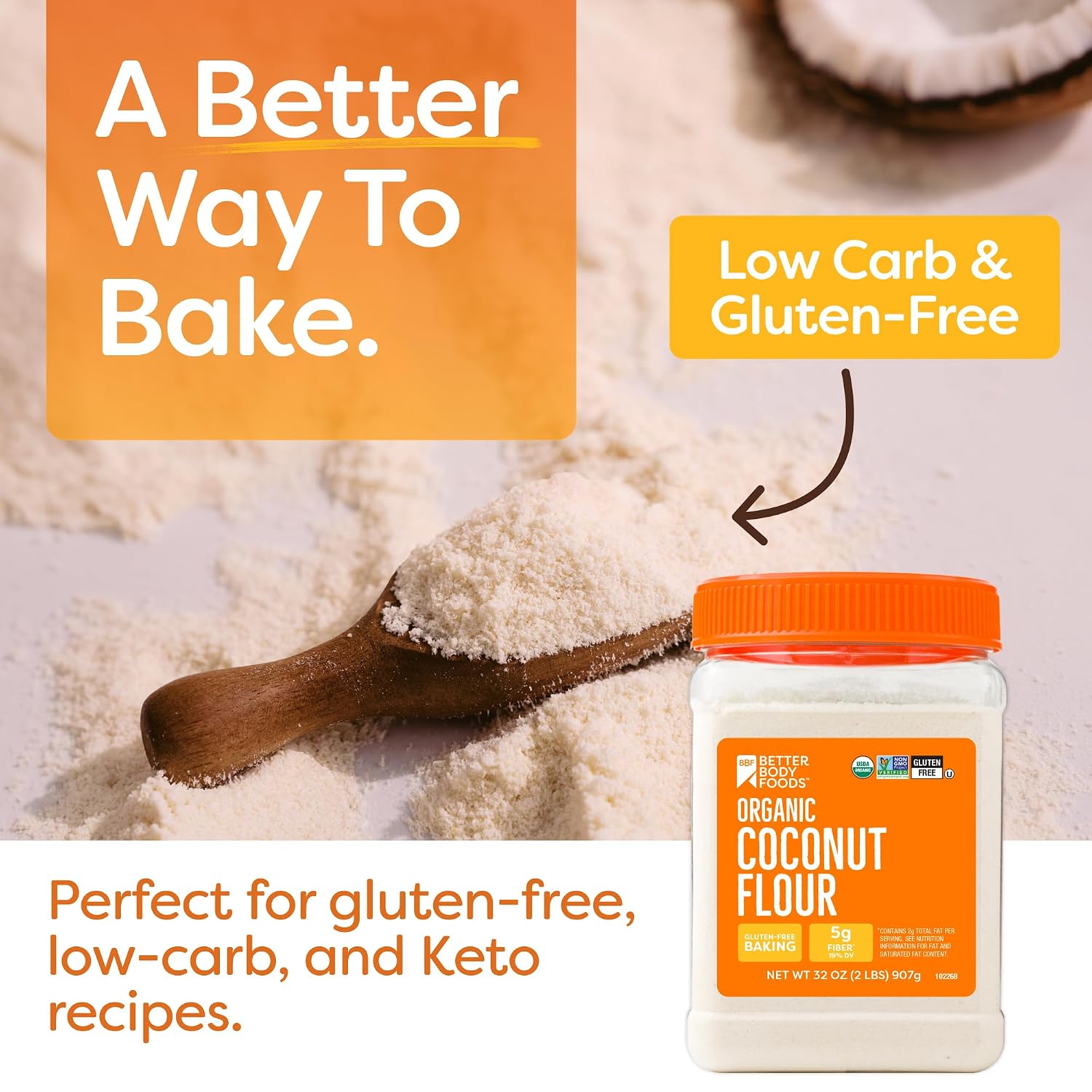 BBF Organic Coconut Flour 2 lb, Gluten free, Keto & Paleo Baking