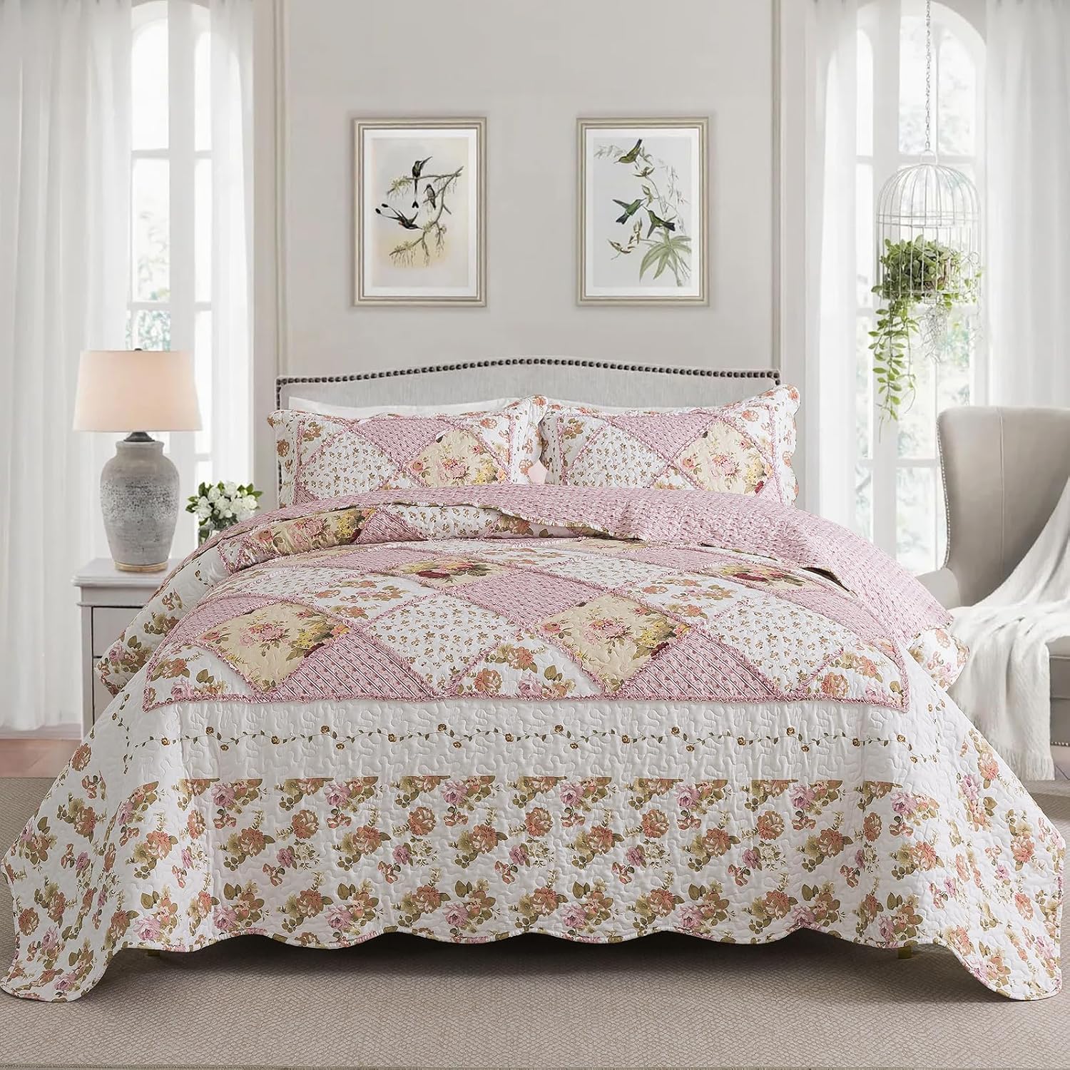 Striped Classical Cotton 3-Piece Patchwork Bedspread Quilt Sets, King Size