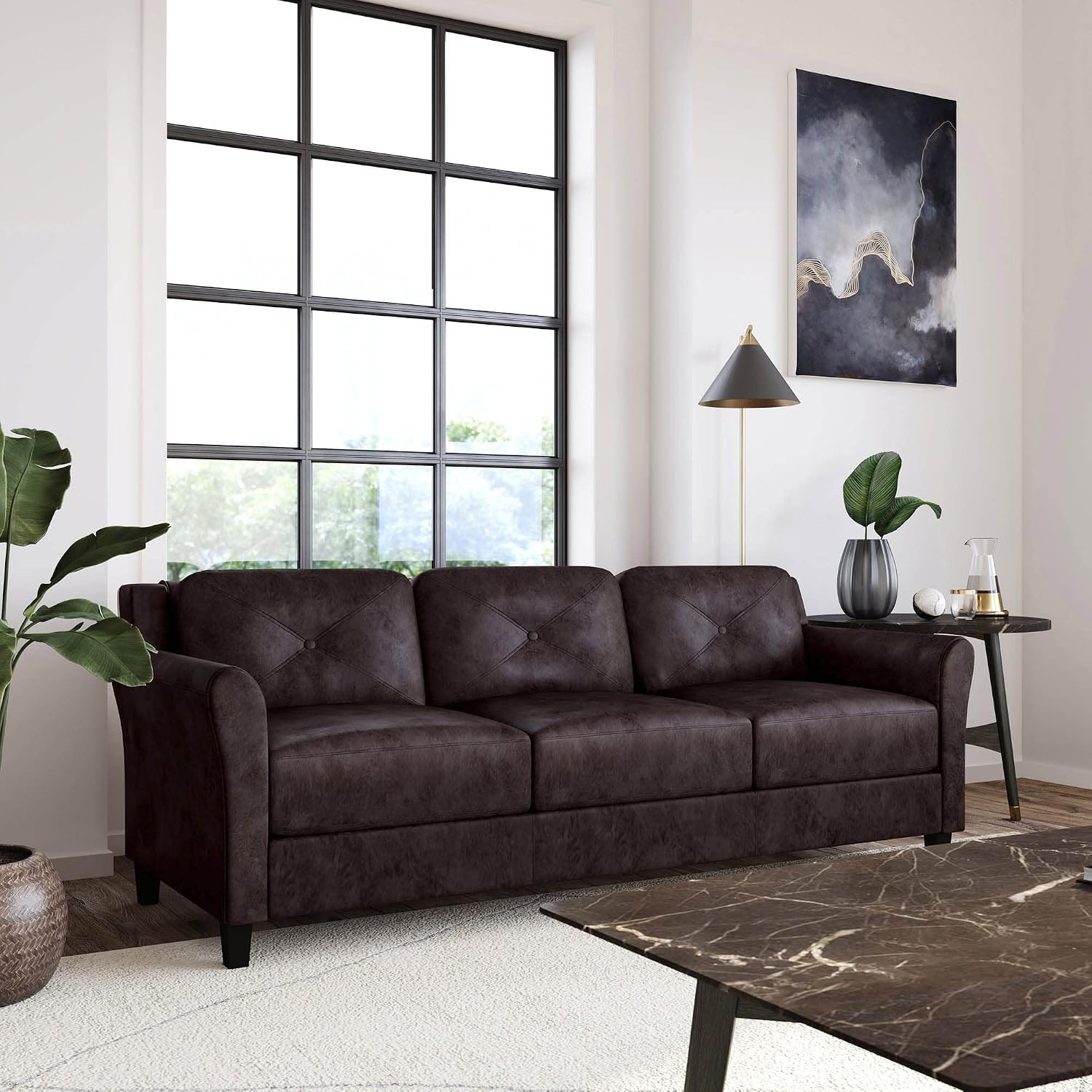 Studio Living Harrington 57.9" Loveseat, Transitional Modern, Pocket Coil Comfort, Easy Assembly, Microfiber Fabric, Dark Grey