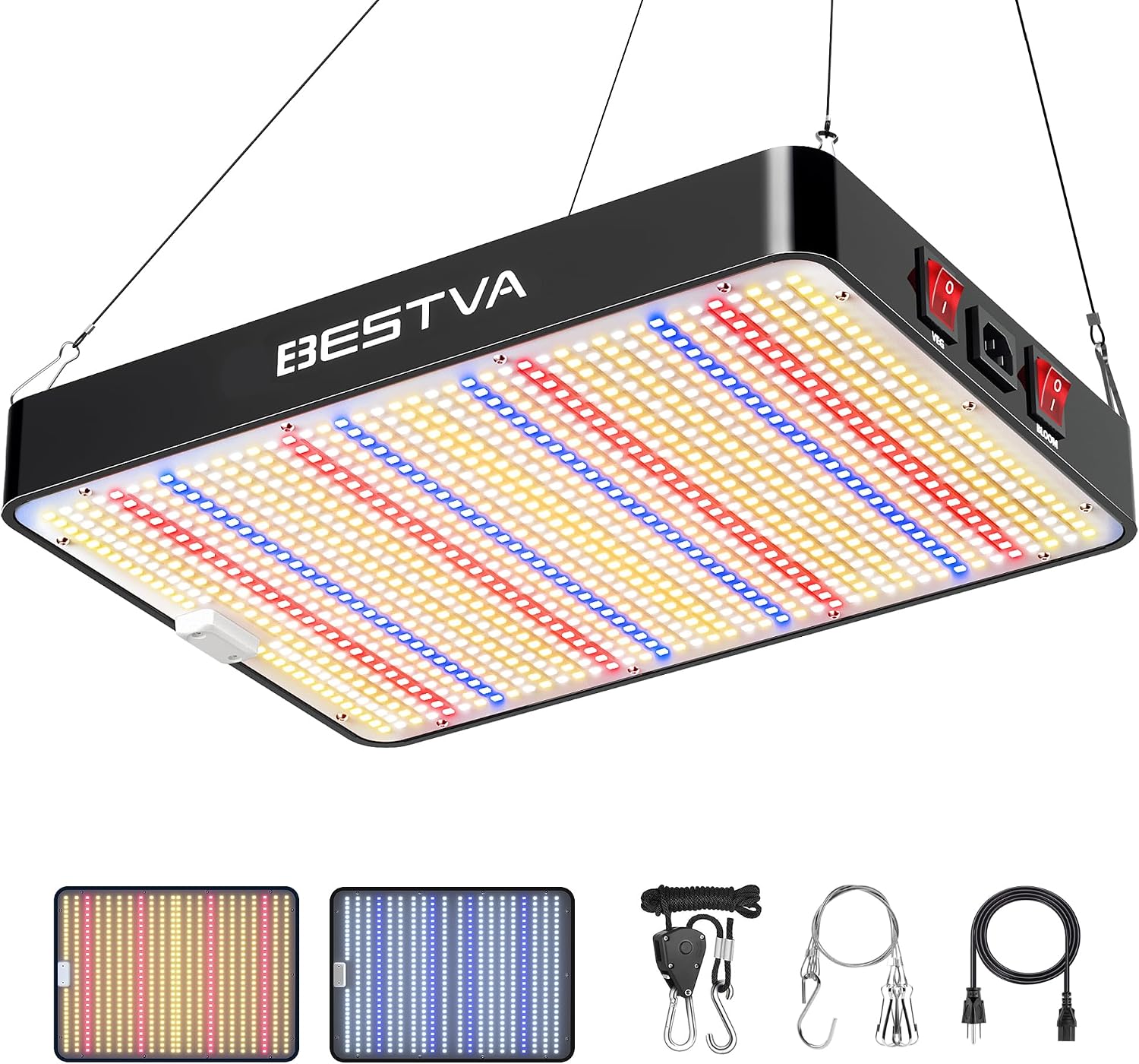 DC2000 Grow Light for Indoor Plants, Dimmable Full Spectrum LED Plant Light | BESTVA 200W LED Plant Light with Veg/Bloom Mode for Indoor Growing, Plant Lamps for Seed Starting Vegetables in 3x3 Grow Tent