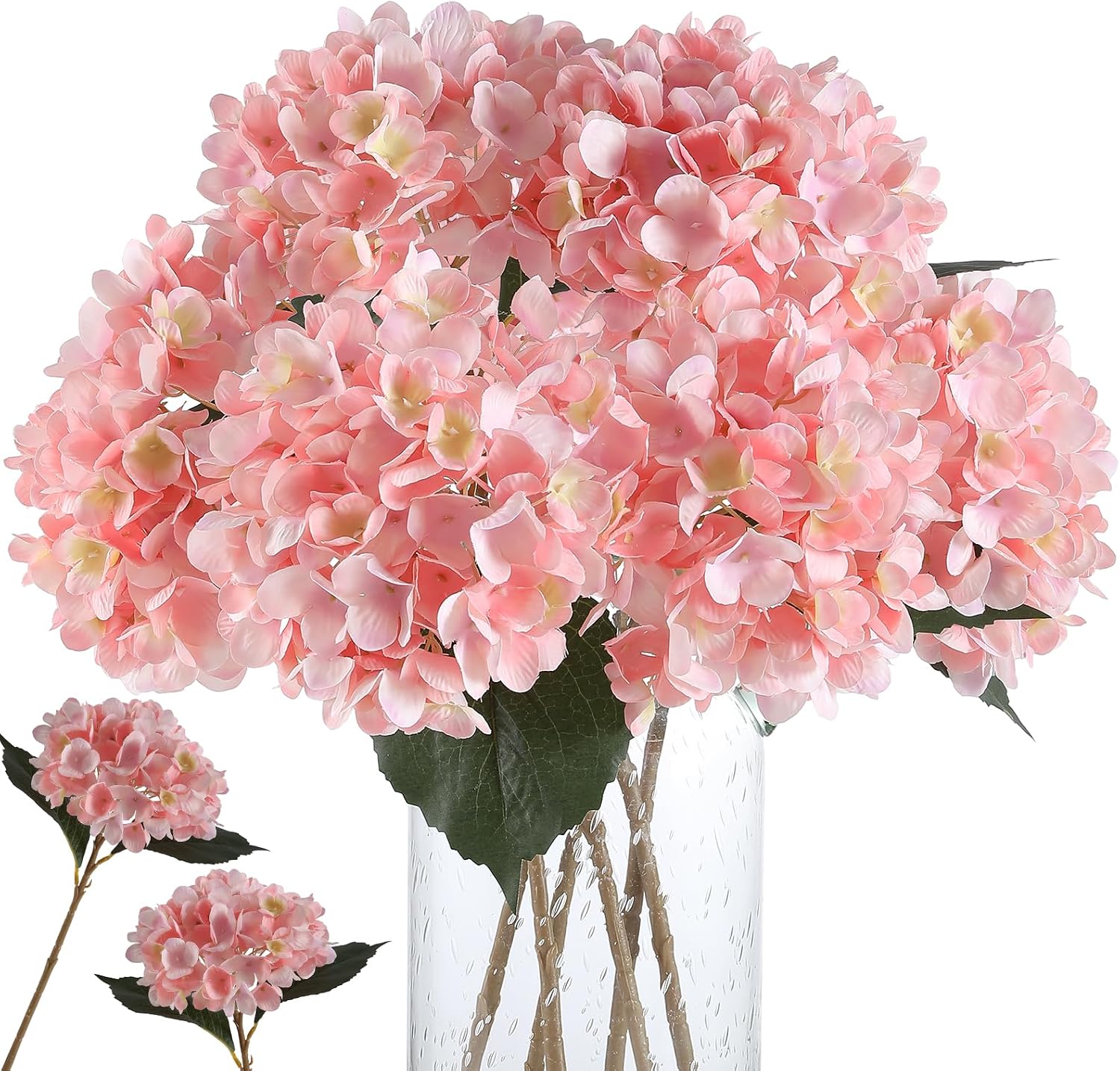 Kisflower 6pcs White Hydrangea Artificial Flowers - Faux Hydrangea Flowers, Fake Silk Flowers for Table Centerpiece