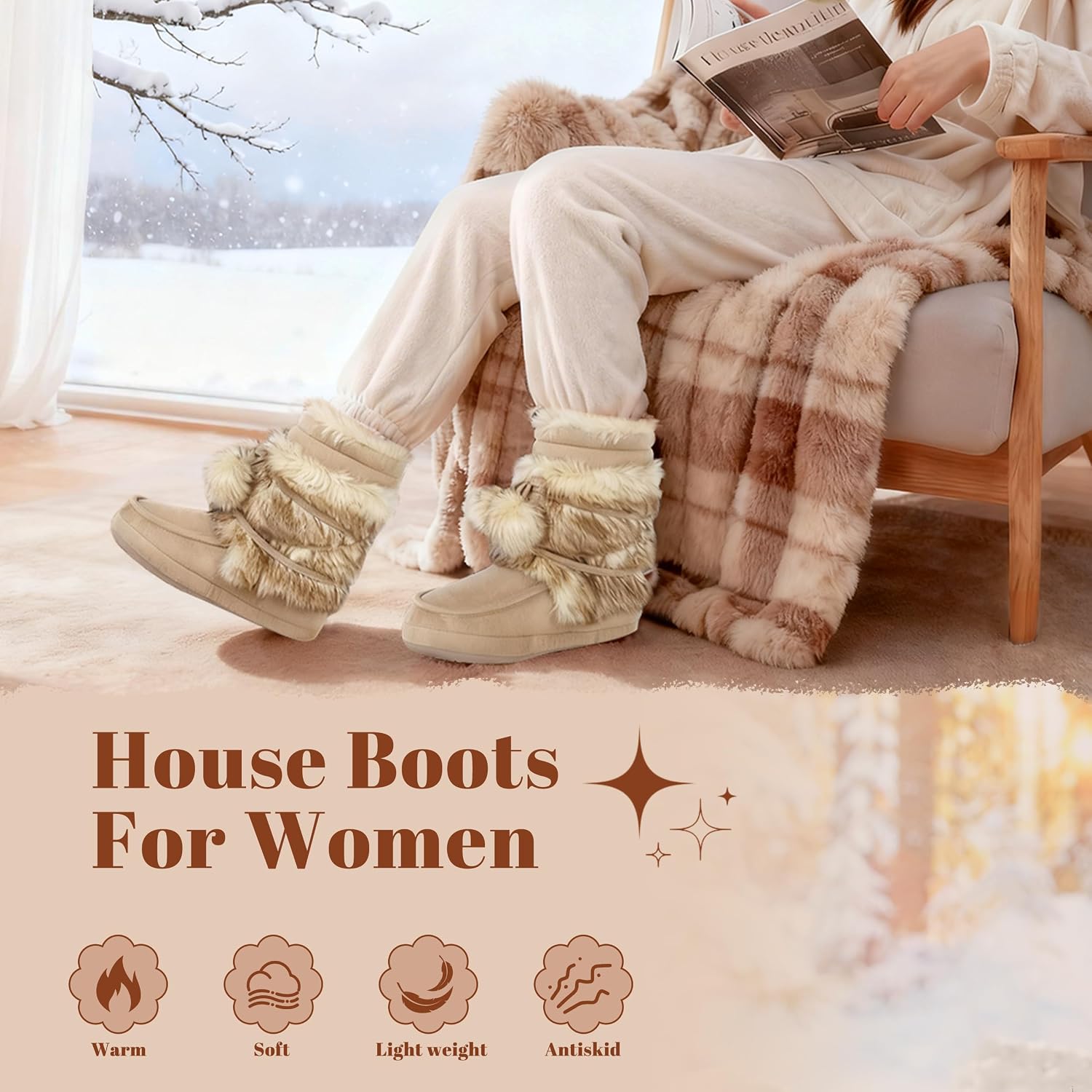 Home Slipper Women's Soft Fleece Plush Warm Indoor House Slipper Boots Shoes