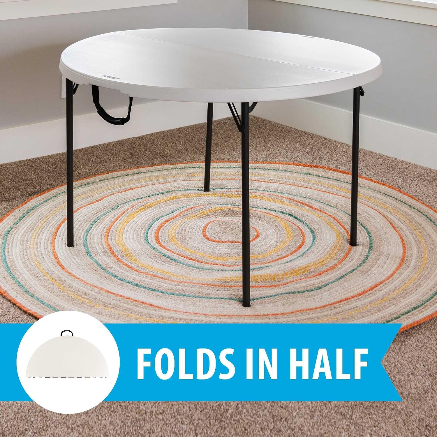LIFETIME 80809 Round Fold in Half Table, Almond