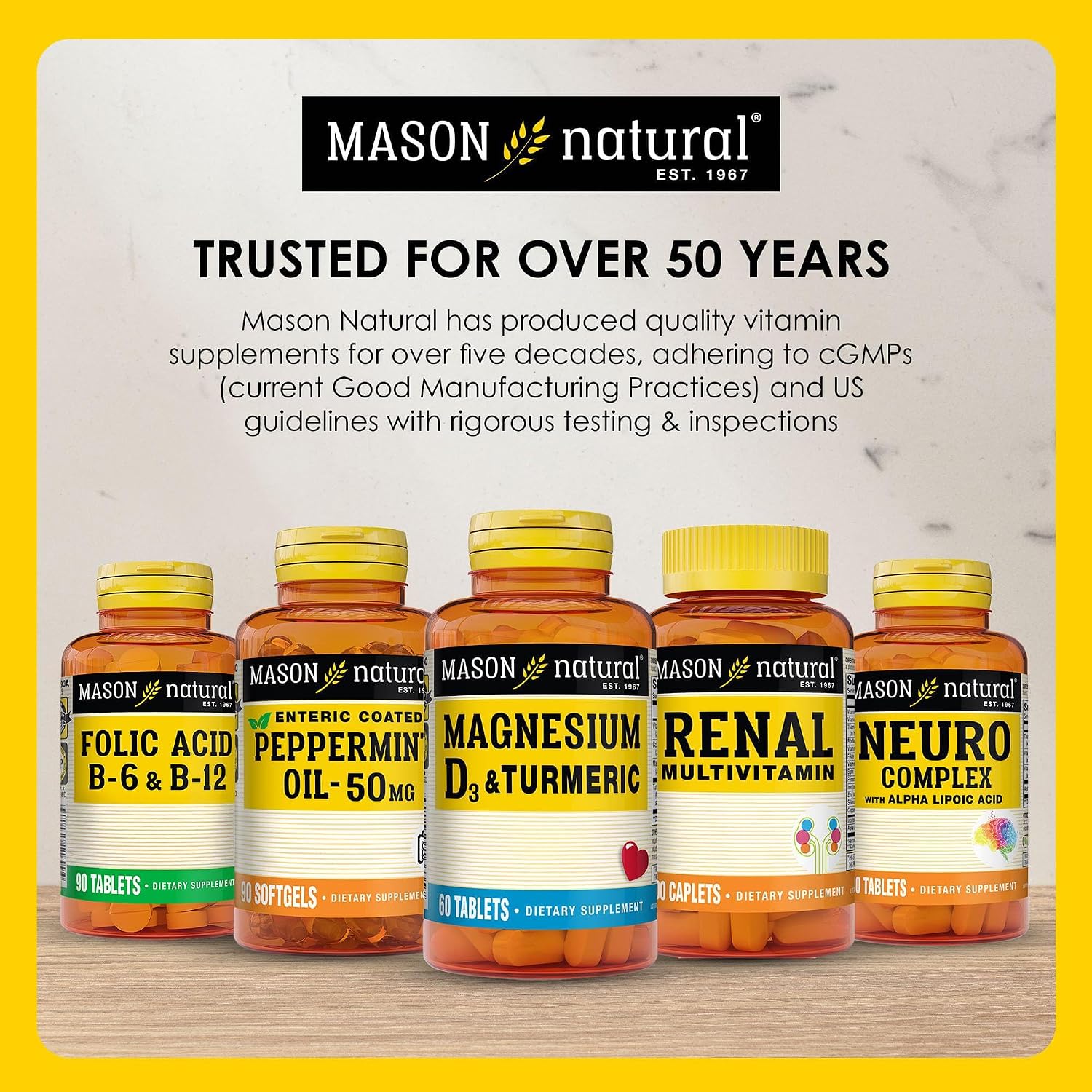 MASON NATURAL Peppermint Oil 50 mg Enteric Coated Softgels, 90 Day Supply | 50mg pure peppermint oil, enteric coated to dissolve in the intestines, to ease bloating & gas and support normal digestion