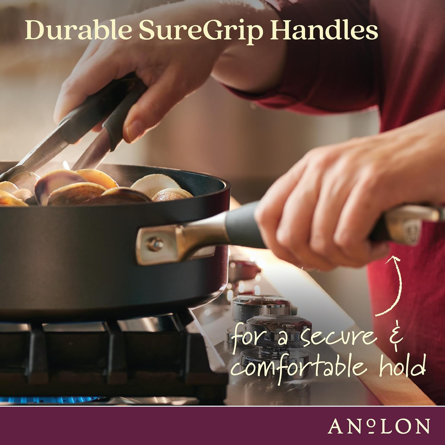 Anolon Advanced Hard Anodized Nonstick Sauce Pan/Saucepan with Straining and Lid, 2 Quart, Brown
