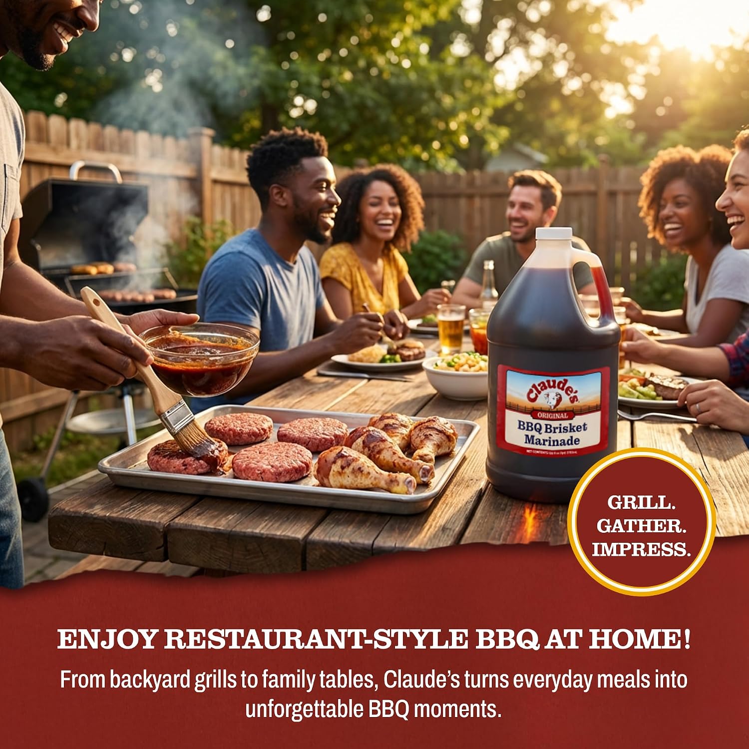 Claude's BBQ Brisket Marinade Sauce, Gluten Free Texas Style, 128 oz | Restaurant-size gallon of smoky Texas tenderizing brisket marinade - all natural & gluten free.