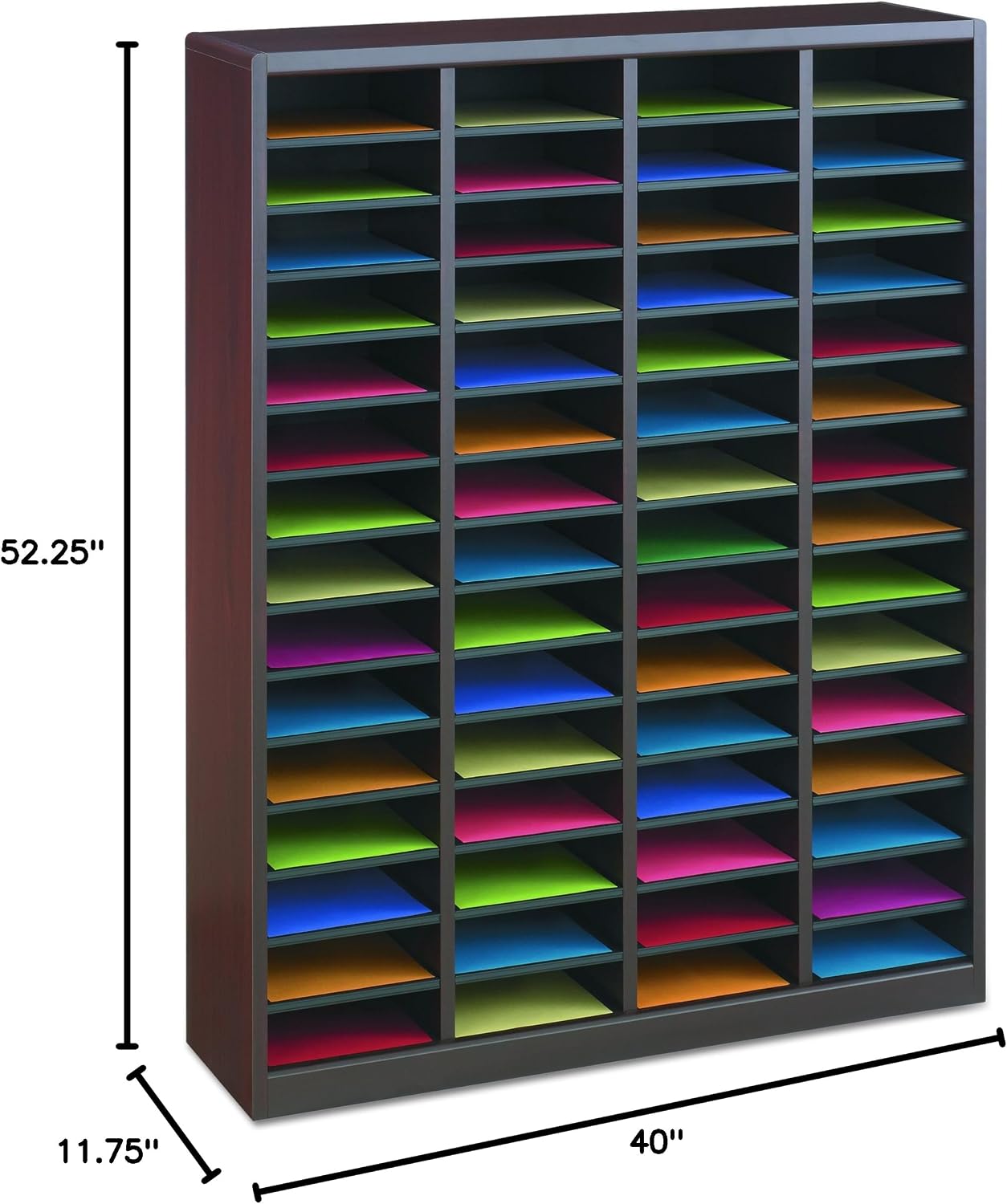 Safco Products E-Z Stor Wood Literature Organizer, 60 Compartment, 9331MH, Mahogany, Durable Construction, Removable Shelves, Plastic Label Holders