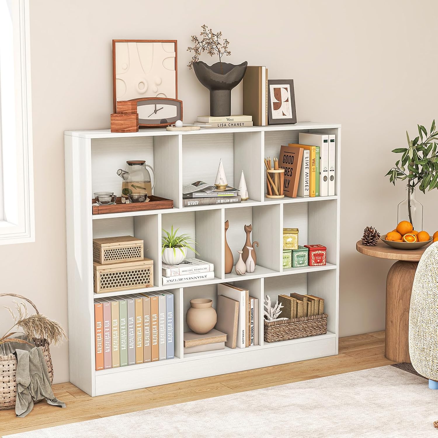 Giantex 8-Cube Bookcase, 3-Tier Cubby Bookshelf, Horizontal Vertical Display Rack with Anti-Tipping Kits, Modern Storage Organizer Shelf Unit for Bedroom, Living Room, Study (Natural, 8-Cube)