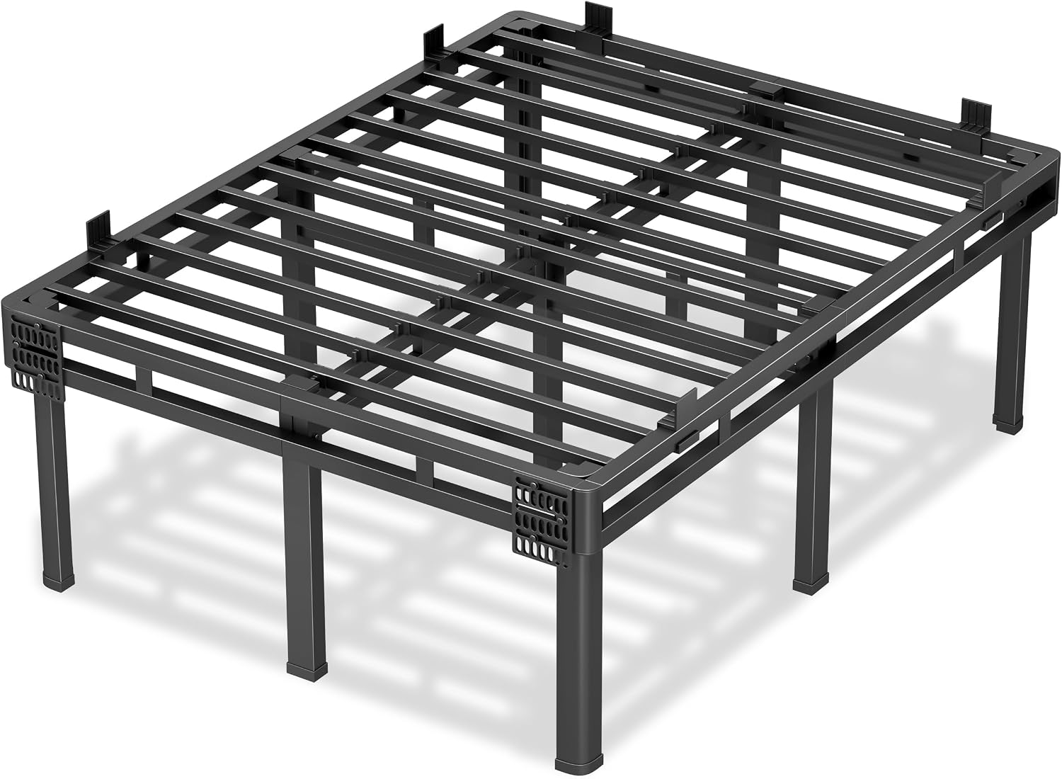 Superay 24 inch HIgh Queen Bed Frame with Rounded Legs, Double Layer Design | Metal Bed Frame & Box Spring 2 in 1 High Platform with Matress Gasket & headboard Adapter, Heavy Duty Support 4000lbs, Black
