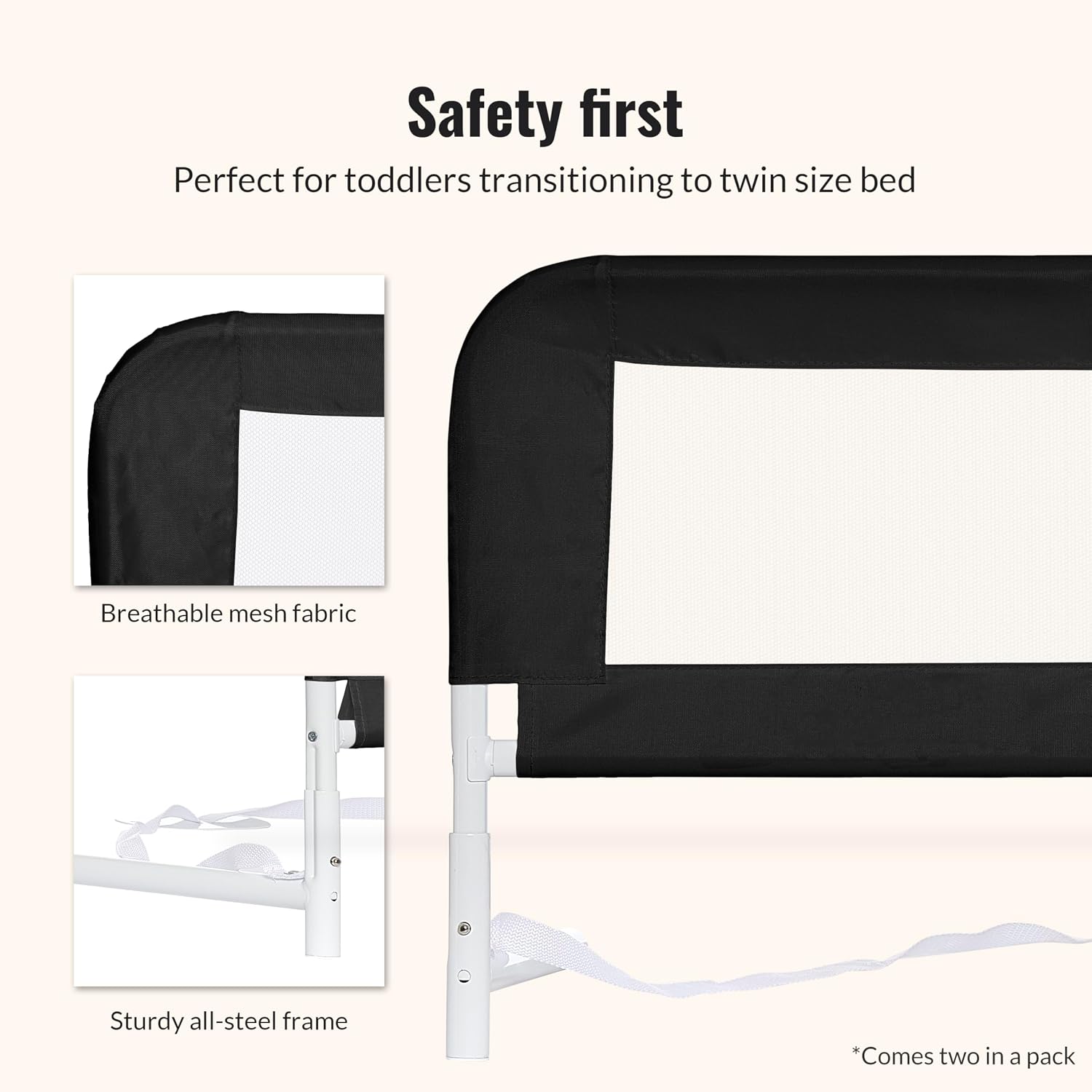 Dream On Me Lightweight Mesh Security Adjustable Bed Rail Double Pack with Breathable Mesh Fabric in White, 2 Count (Pack of 1)