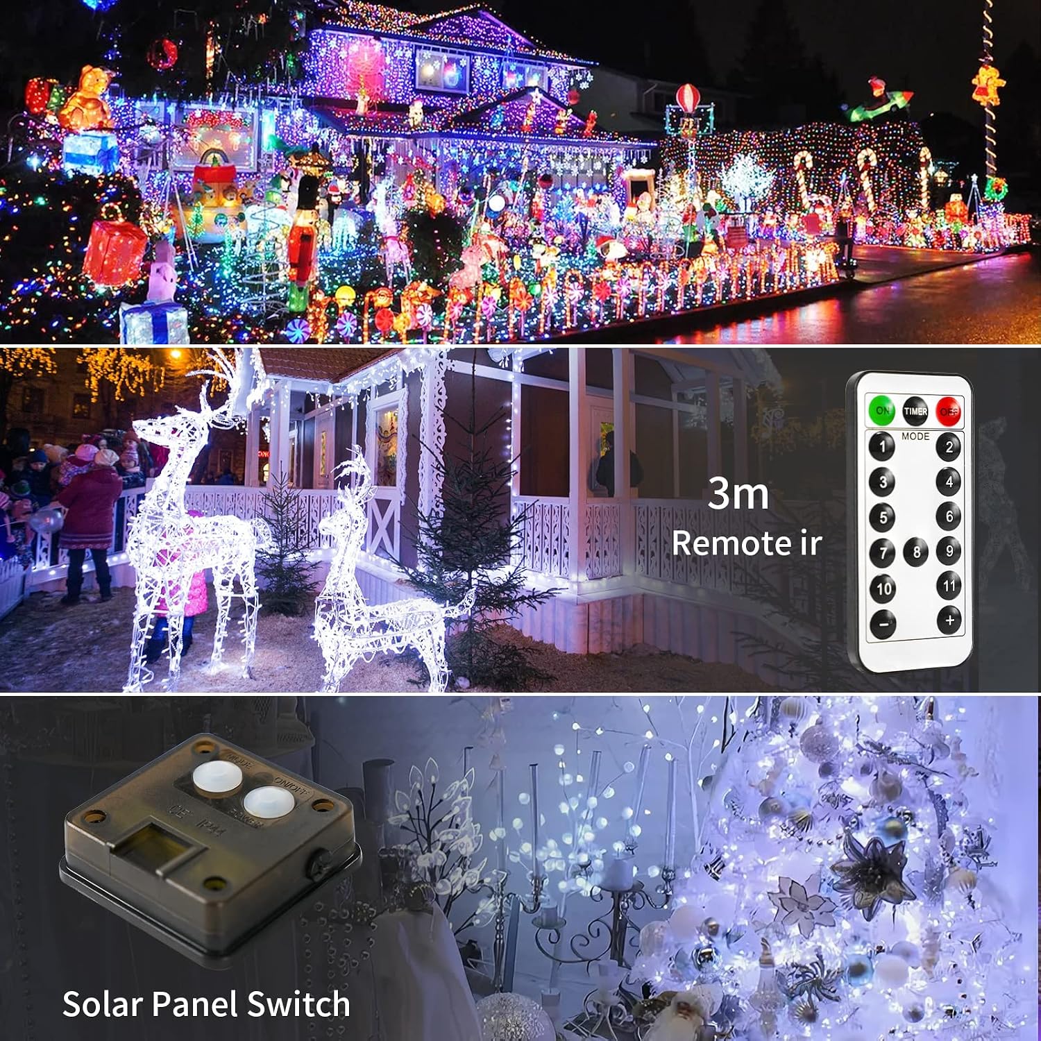 JMEXSUSS 2 Pack Solar String Lights Outdoor Total 66FT 200LED Fairy Lights | Outdoor Waterproof, 8 Modes Solar Christmas Lights for Outside Garden Tree Patio Yard Wedding Christmas Decorations, White