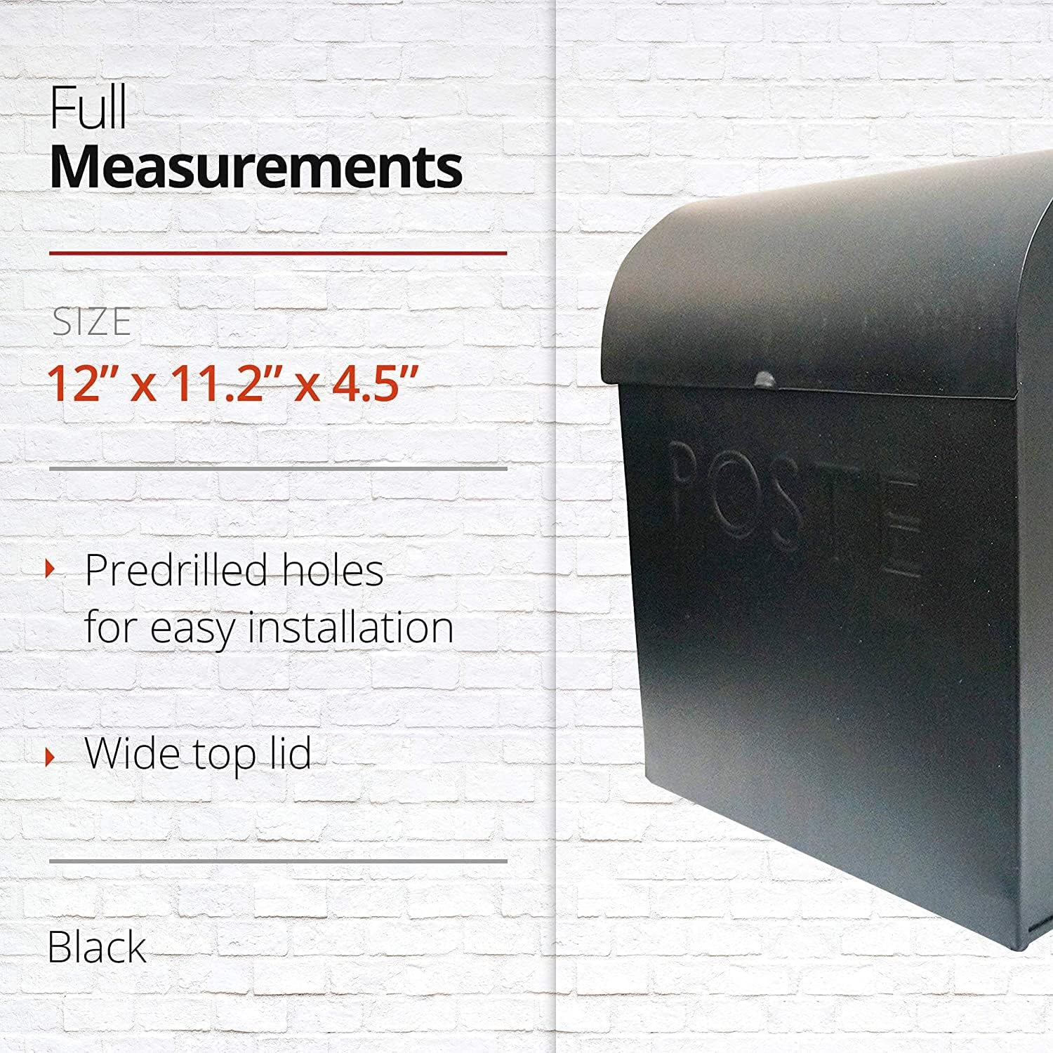 NACH Mailboxes for Outside Wall Mount, 12 x 11.2 x 4.5 inch, Black Mailbox, Waterproof Mailbox with Outdoor Newspaper Holder - The Euro Mailbox