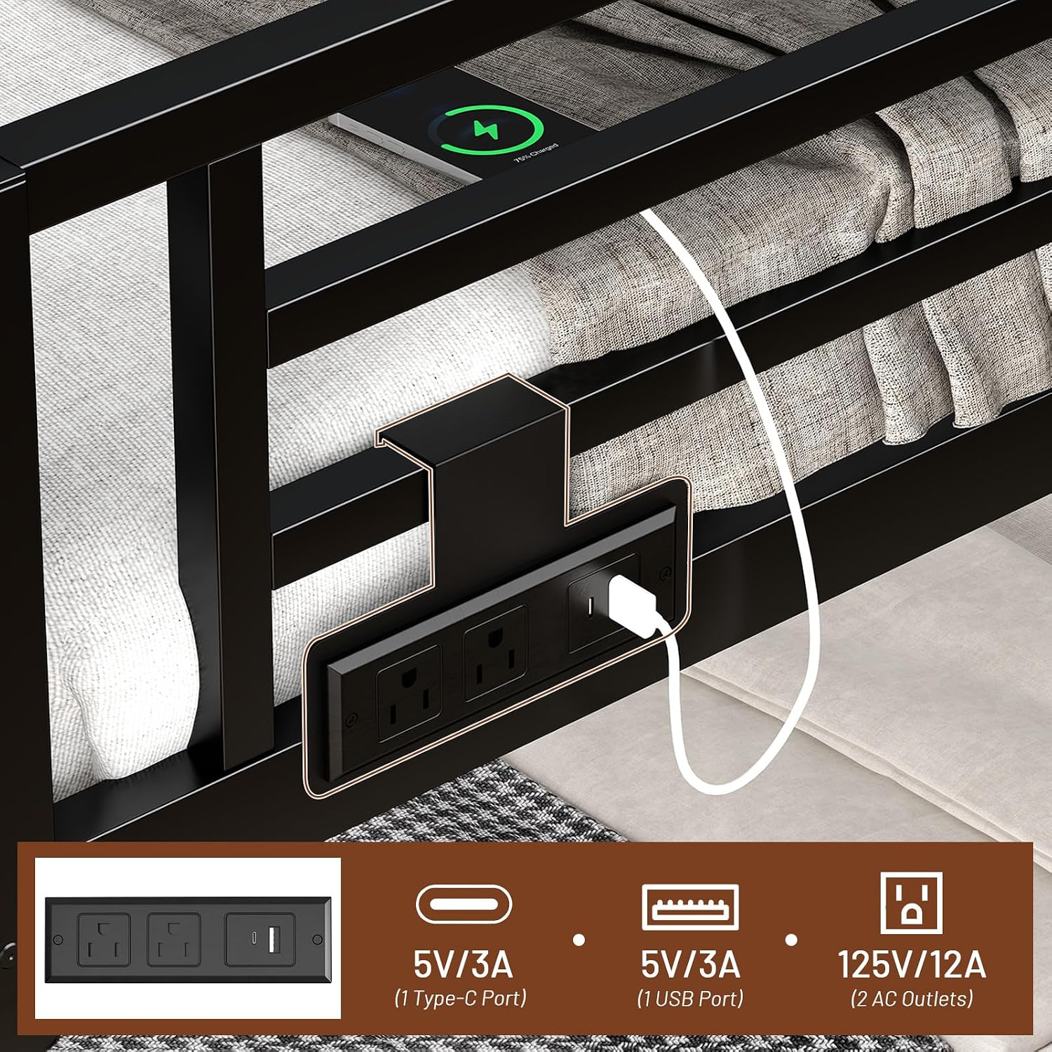 Twin XL Bunk Bed with Foldable Desk, LED Lights & Charging Station, Black | Upper Bunk Storage & 2 Drawers, Safety Guardrails with 4 Hooks, Space-Saving Design for Kids and Teens