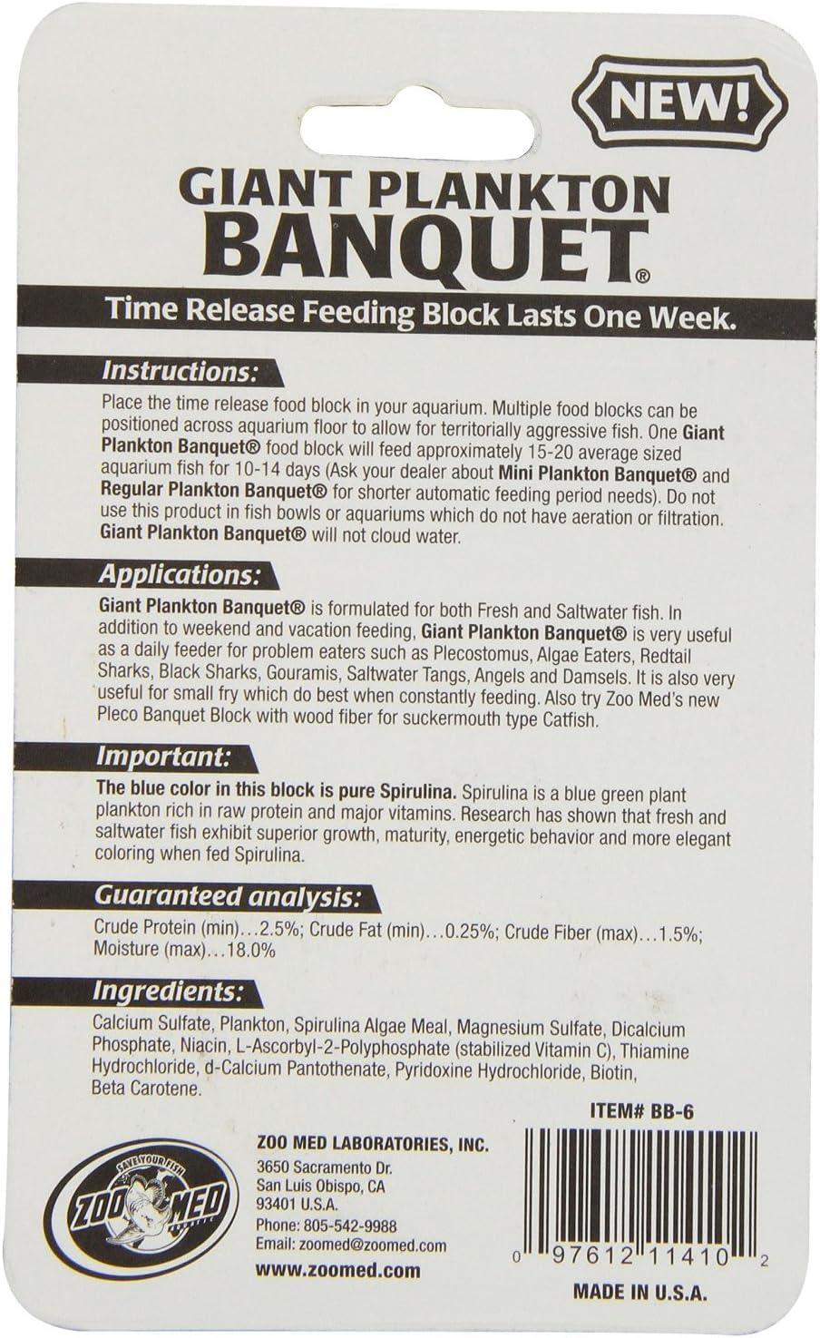 Zoo Med Laboratories AZMBB6 Plankton Banquet Block Feeder Giant, 2 Count