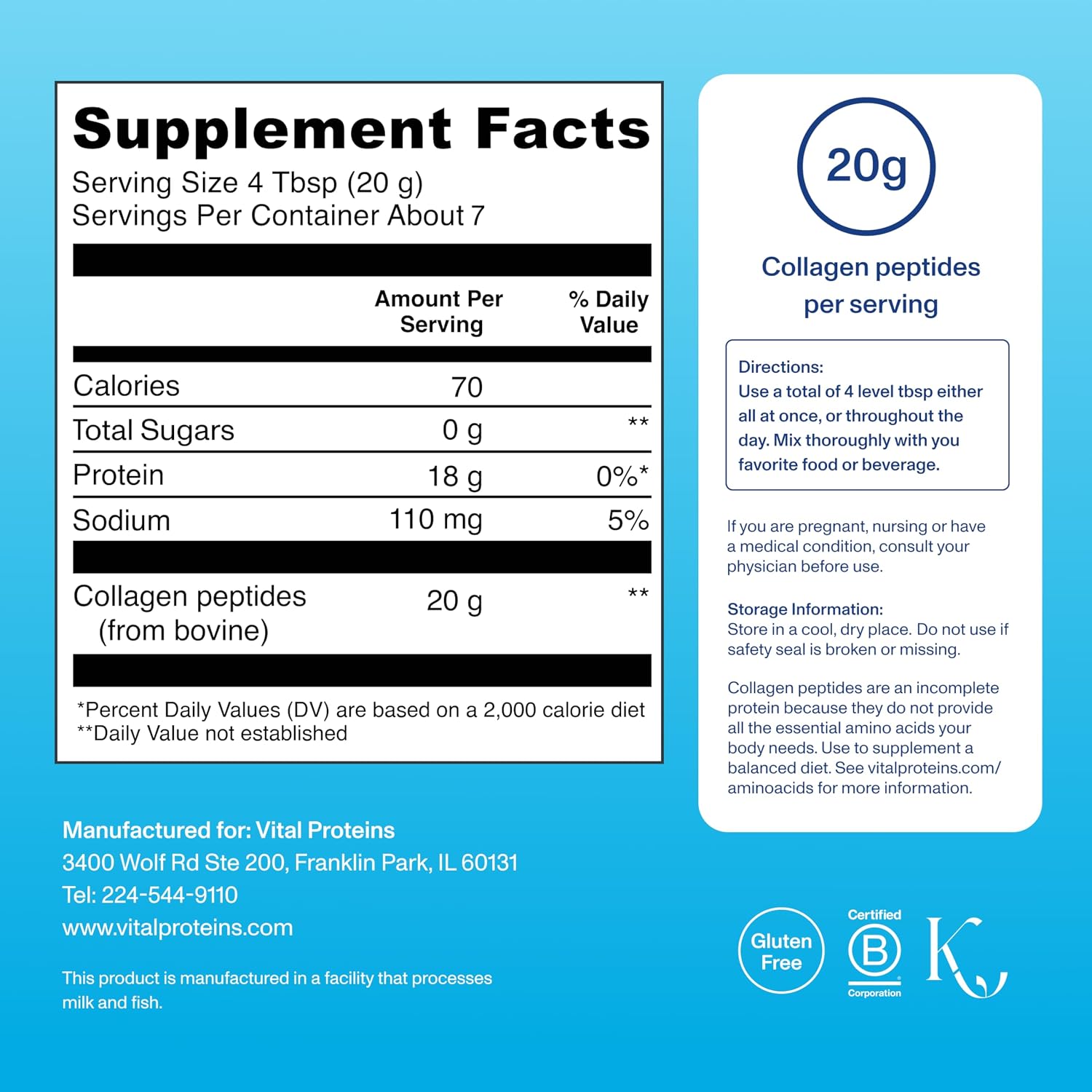 Vital Proteins Collagen Peptides Powder, Unflavored Stick Packs, 20 Count | 10g Hydrolyzed Collagen Peptide Per Packet, Supports Hair Skin & Nails, Travel-Friendly Stick Packs, 20 Servings