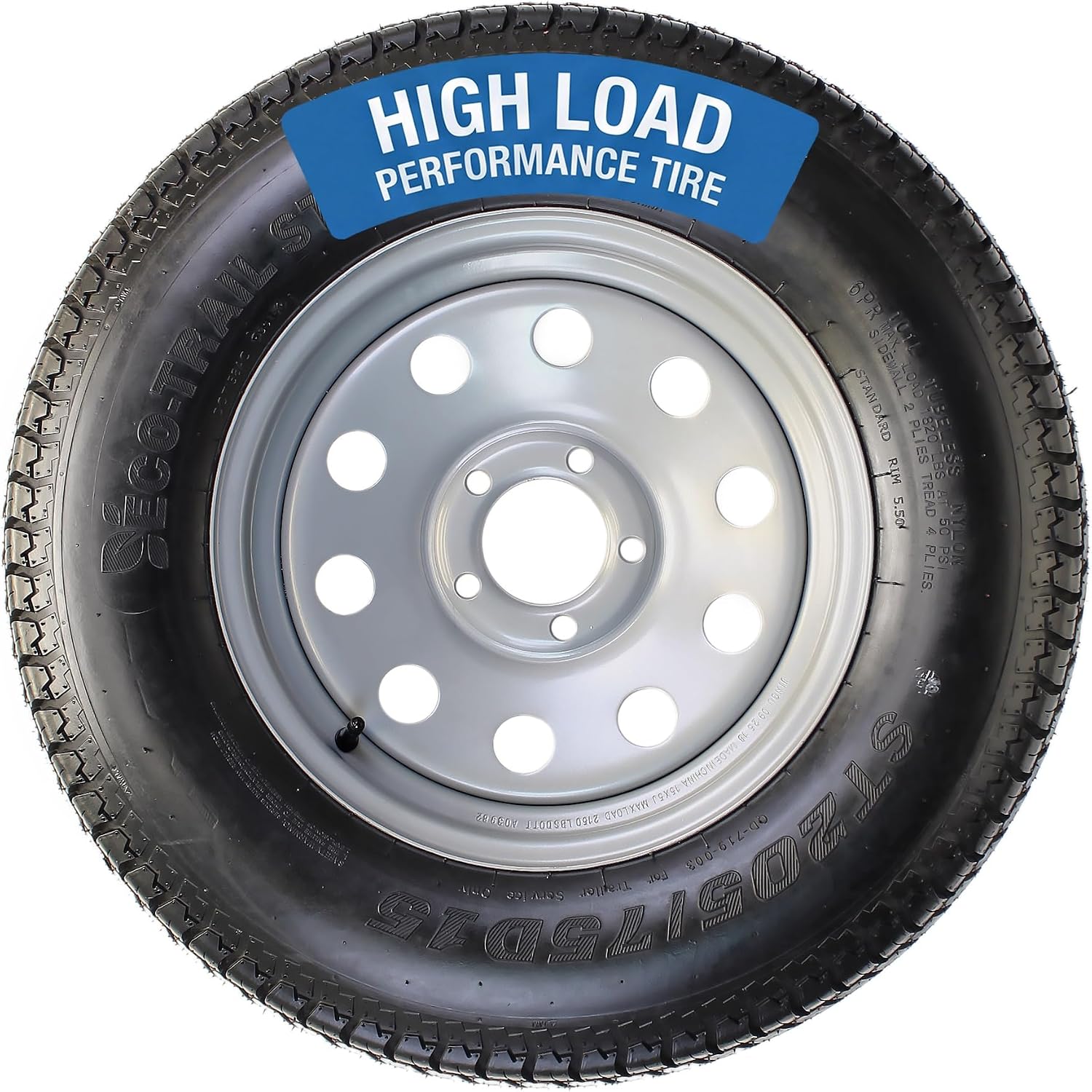 eCustomrim Trailer Tire Rim Assembly 205/75D15 F78-15 LRC 5 Lug Silver | 15 Inch Load Range C 6 Ply Tire