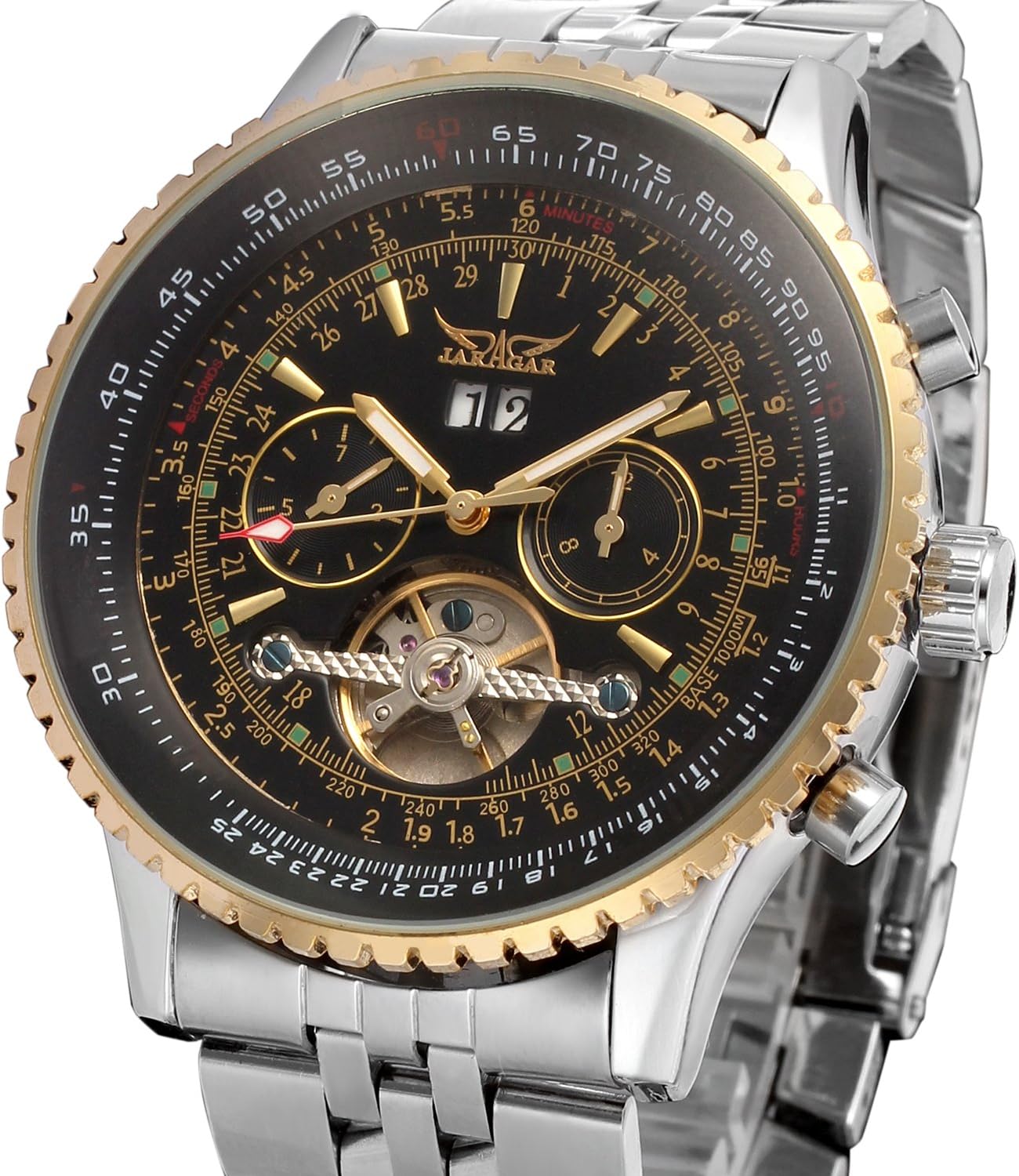 FORSINING Men's Self Winding Waterproof Automatic Stainless Steel Skeleton Tourbillon Calendar Wrist Watch
