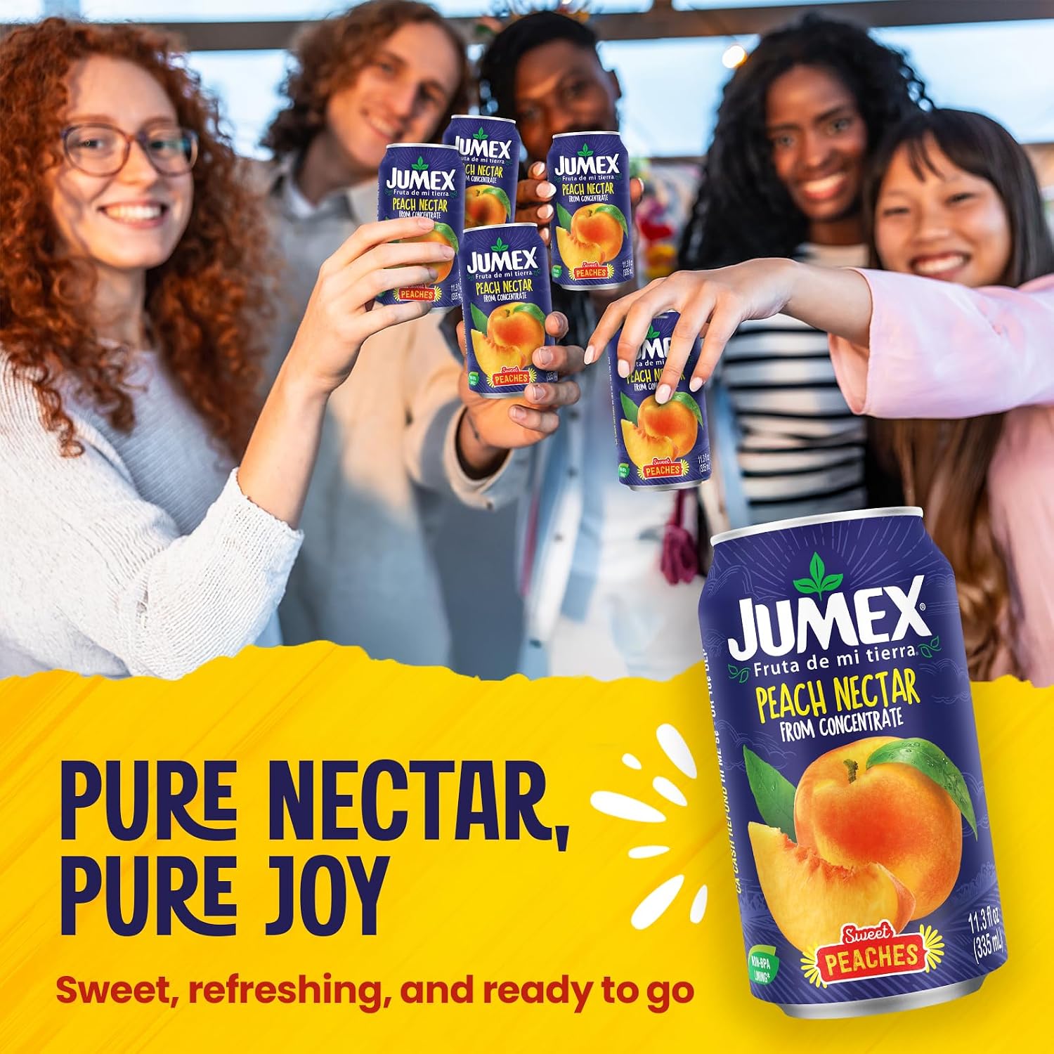 Jumex Mango Nectar Juice & Peach Nectar - Made with Fresh Fruit Puree - Tropical Fruit Juice Concentrate for Smoothie Mix, Cocktail Mixers & Kids Beverages - 11.3oz, 12 Pack Canned Drinks