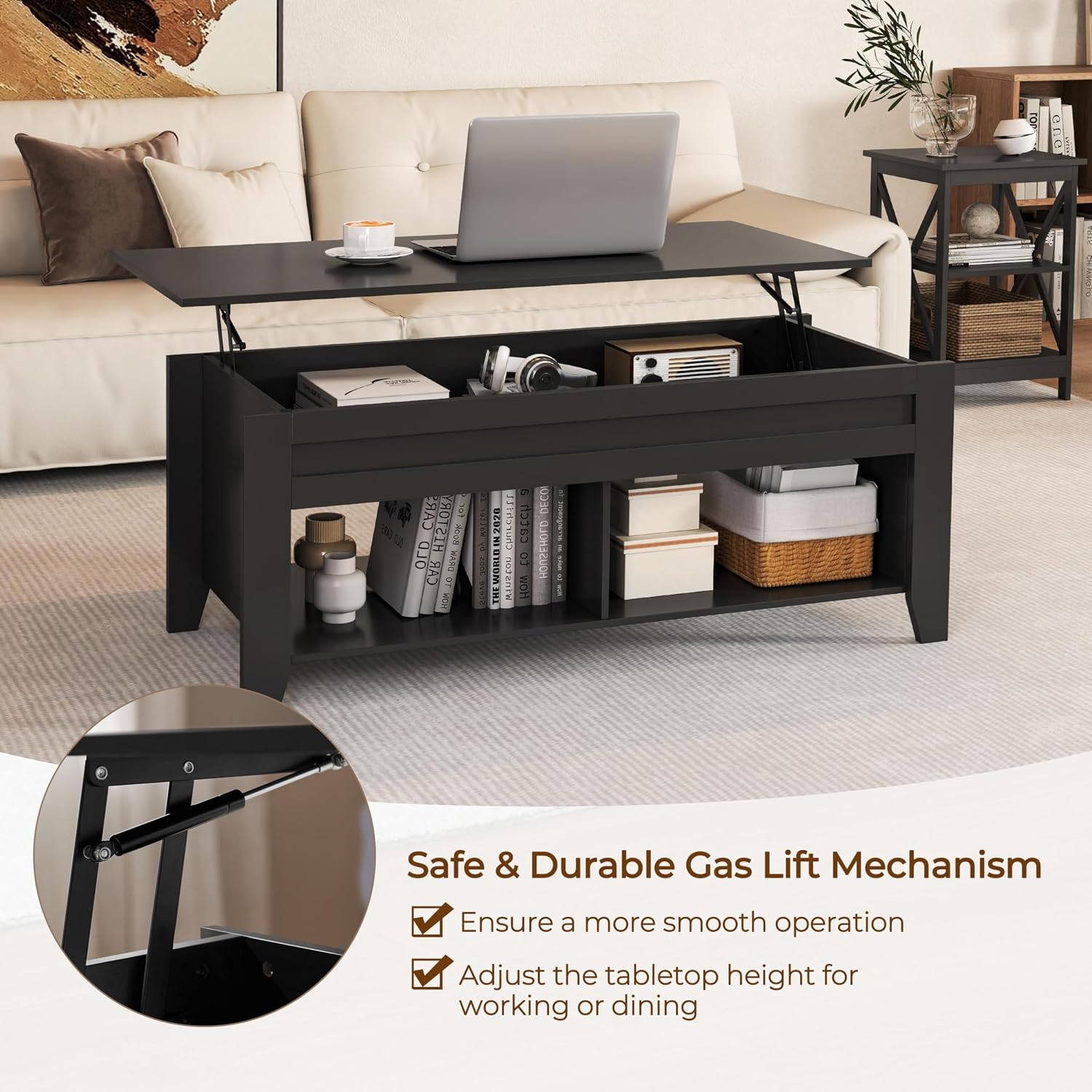 Yaheetech Lift Top Coffee Table with Hidden Storage Compartment Gray 47.5in