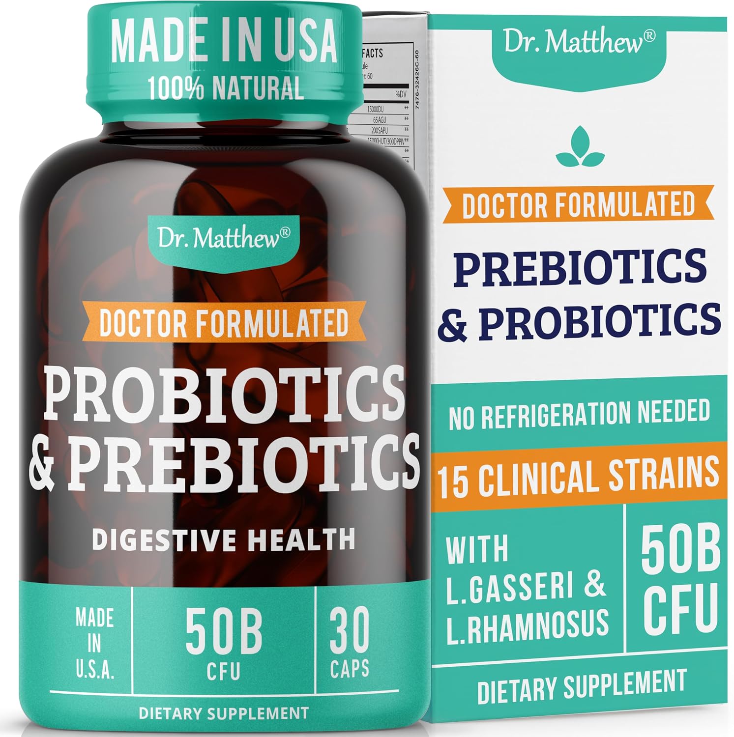 Prebiotics and Probiotics: Lactobacillus Gasseri, Lactobacillus Rhamnosus, Plantarum, Casei, Bifidobacterium longum, lactis