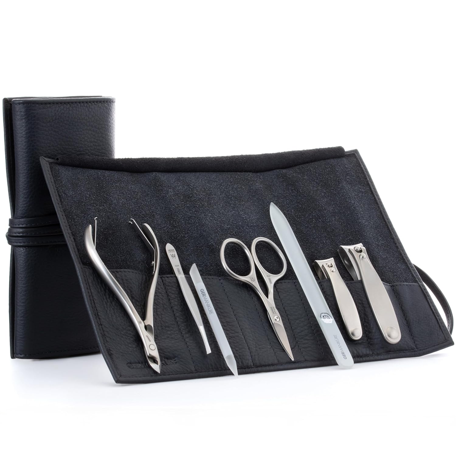 GERMANIKURE 4pc Manicure Nail Care Kit, Solingen Germany, Yellow Suede Roll