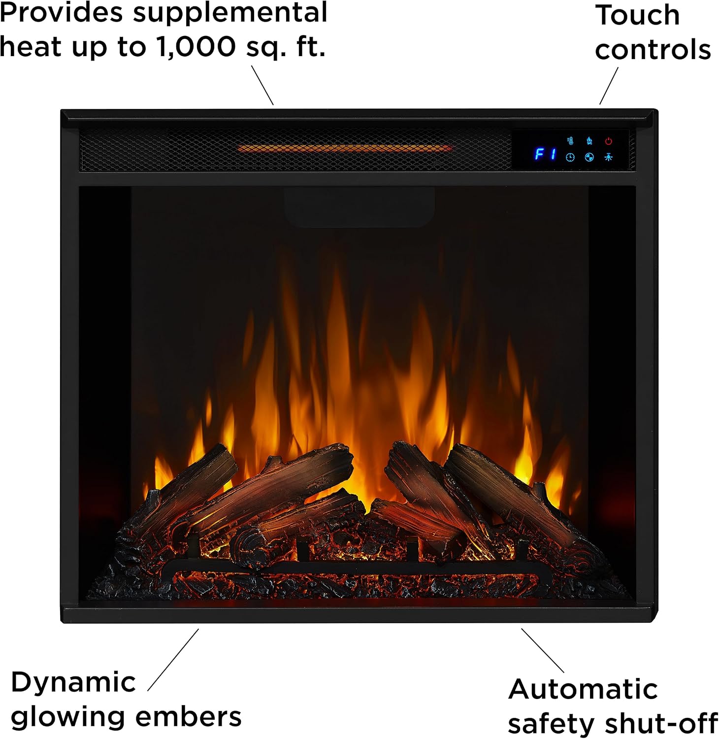 Real Flame Chateau 41" Corner Electric Fireplace with Mantel for Living Room or Bedroom, Replaceable Fireplace Insert Heater, Realistic Log and Flame Effect, Remote Control, Timer.